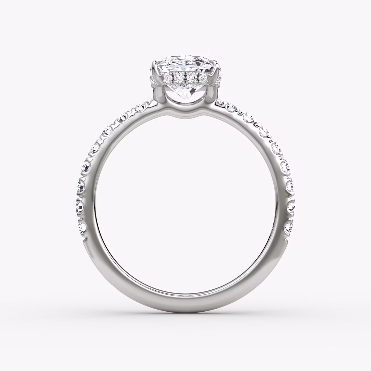 The Signature | Oval | Platinum | bandAccent: Pavé | bandWidth: large | hiddenHalo: yes | diamondOrientation: vertical | caratWeight: other