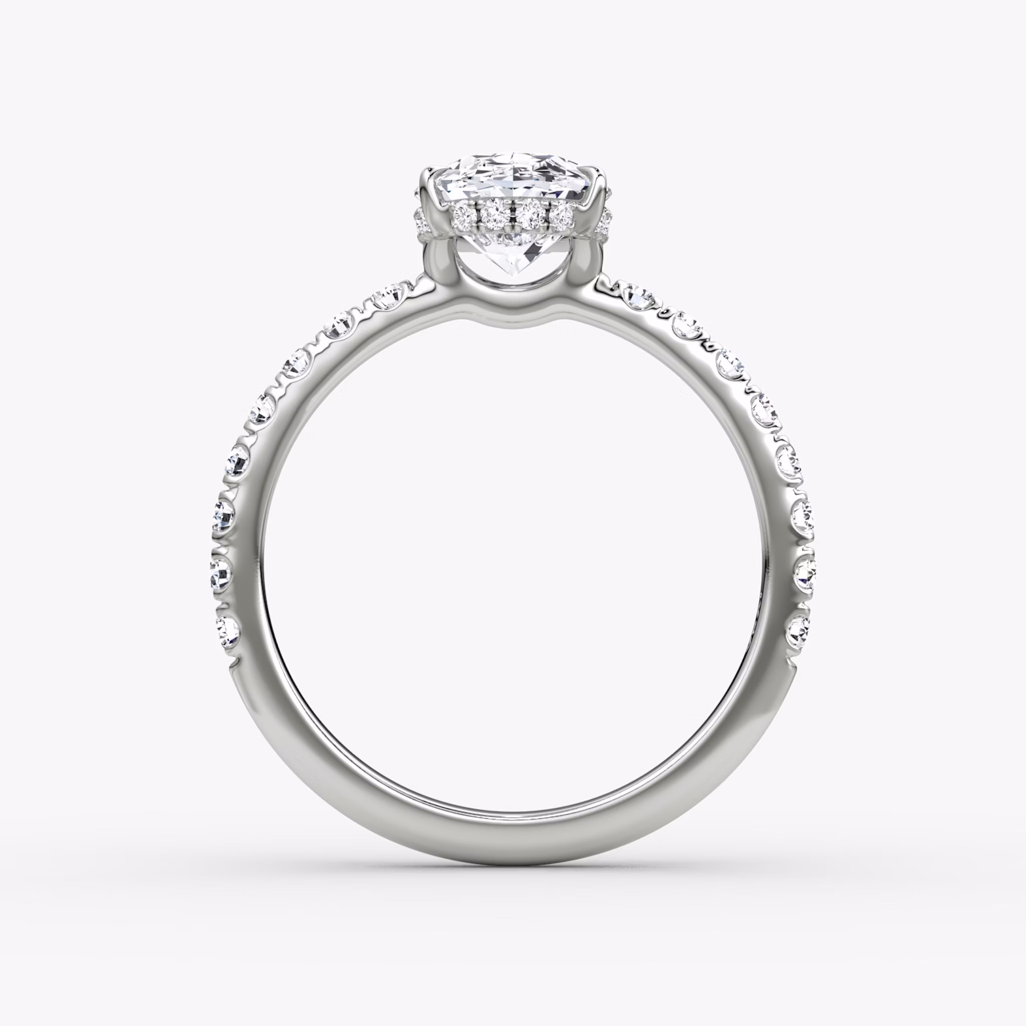 The Signature | Oval | 18k | White Gold | bandAccent: Pavé | bandWidth: large | hiddenHalo: yes | diamondOrientation: vertical | caratWeight: other