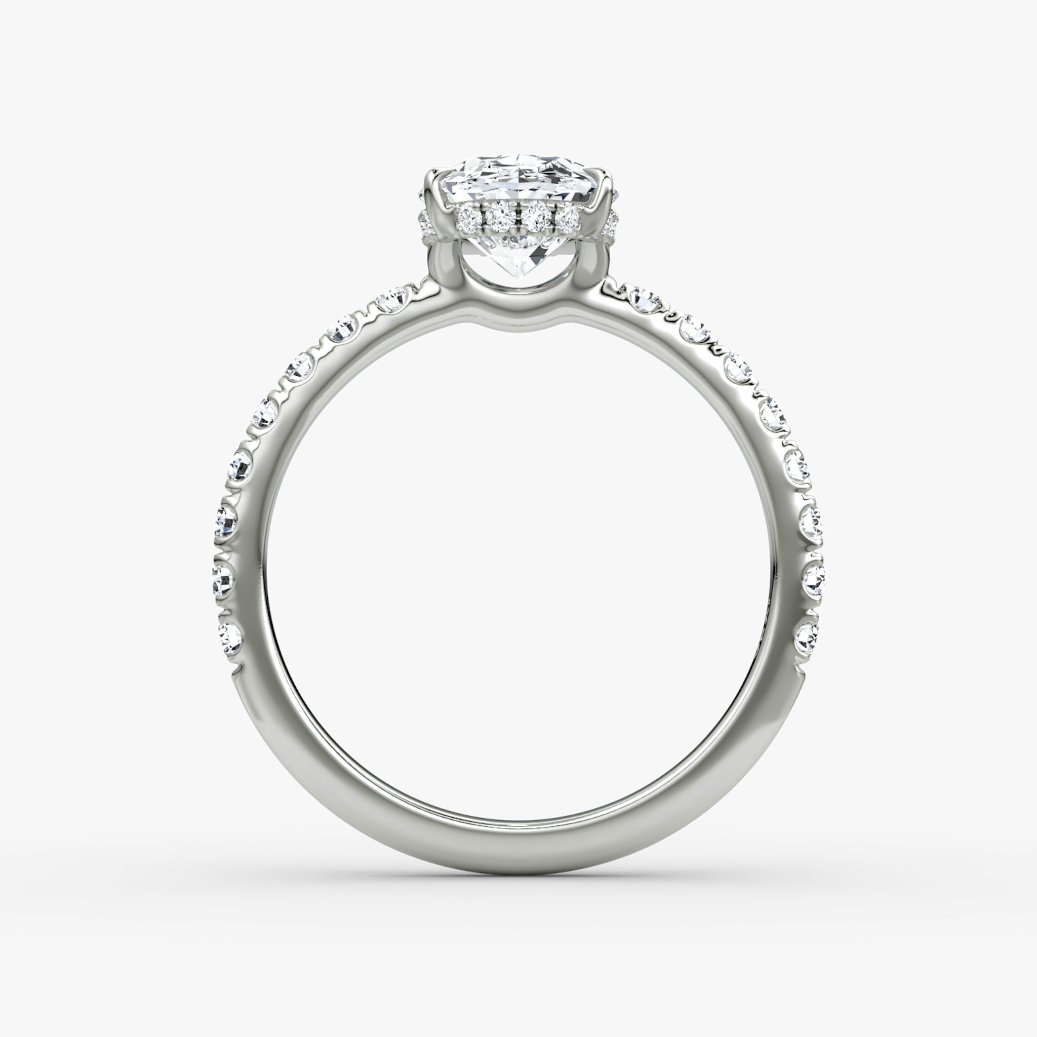 The Signature | Oval | 18k | White Gold | bandAccent: Pavé | bandWidth: large | hiddenHalo: yes | diamondOrientation: vertical | caratWeight: other
