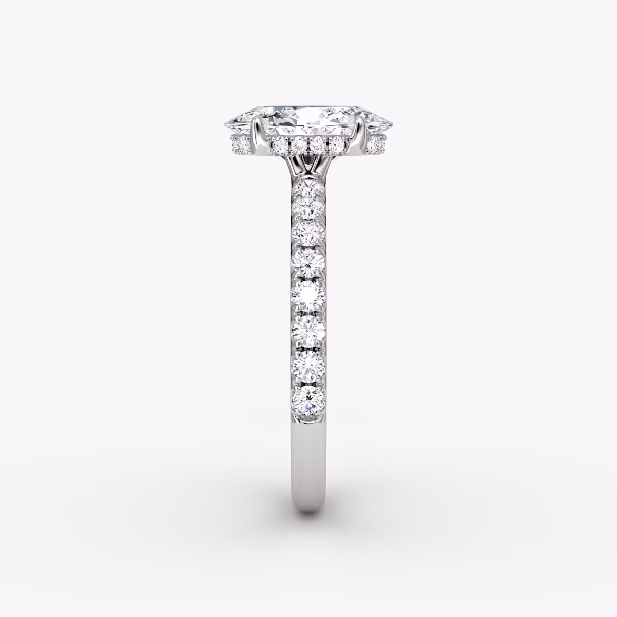 The Signature | Oval | Platinum | bandAccent: Pavé | bandWidth: large | hiddenHalo: yes | diamondOrientation: vertical | caratWeight: other