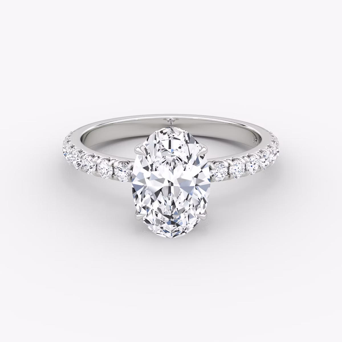 The Signature | Oval | Platinum | bandAccent: Pavé | bandWidth: large | hiddenHalo: yes | diamondOrientation: vertical | caratWeight: other