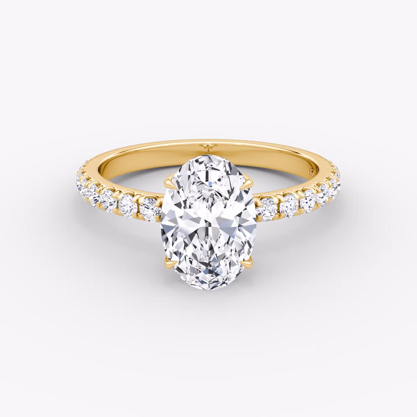 The Signature | Oval | 18k | Yellow Gold | bandAccent: Pavé | bandWidth: large | hiddenHalo: yes | diamondOrientation: vertical | caratWeight: other