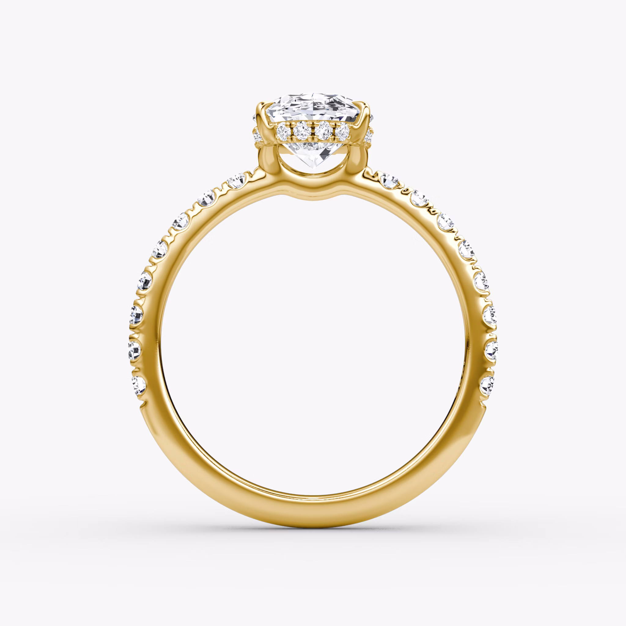 The Signature | Oval | 18k | Yellow Gold | bandAccent: Pavé | bandWidth: large | hiddenHalo: yes | diamondOrientation: vertical | caratWeight: other