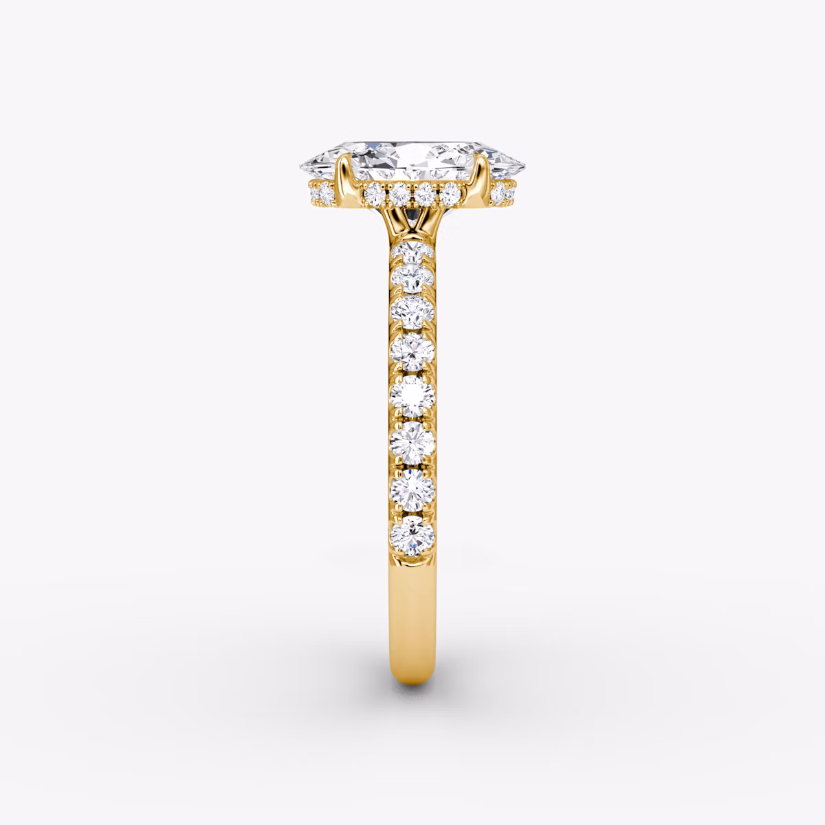 The Signature | Oval | 18k | Yellow Gold | bandAccent: Pavé | bandWidth: large | hiddenHalo: yes | diamondOrientation: vertical | caratWeight: other