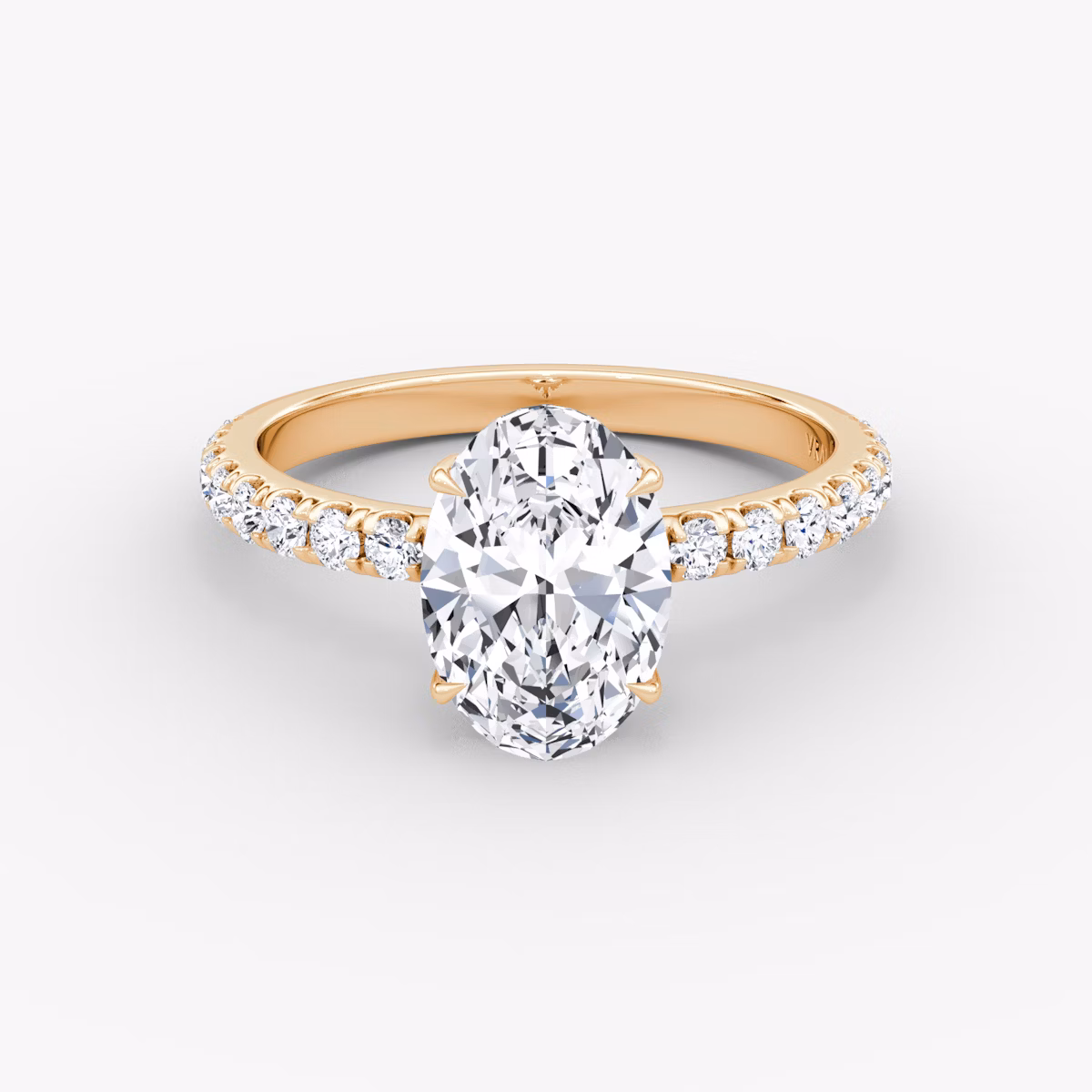 The Signature | Oval | 14k | Rose Gold | bandAccent: Pavé | bandWidth: large | hiddenHalo: yes | diamondOrientation: vertical | caratWeight: other