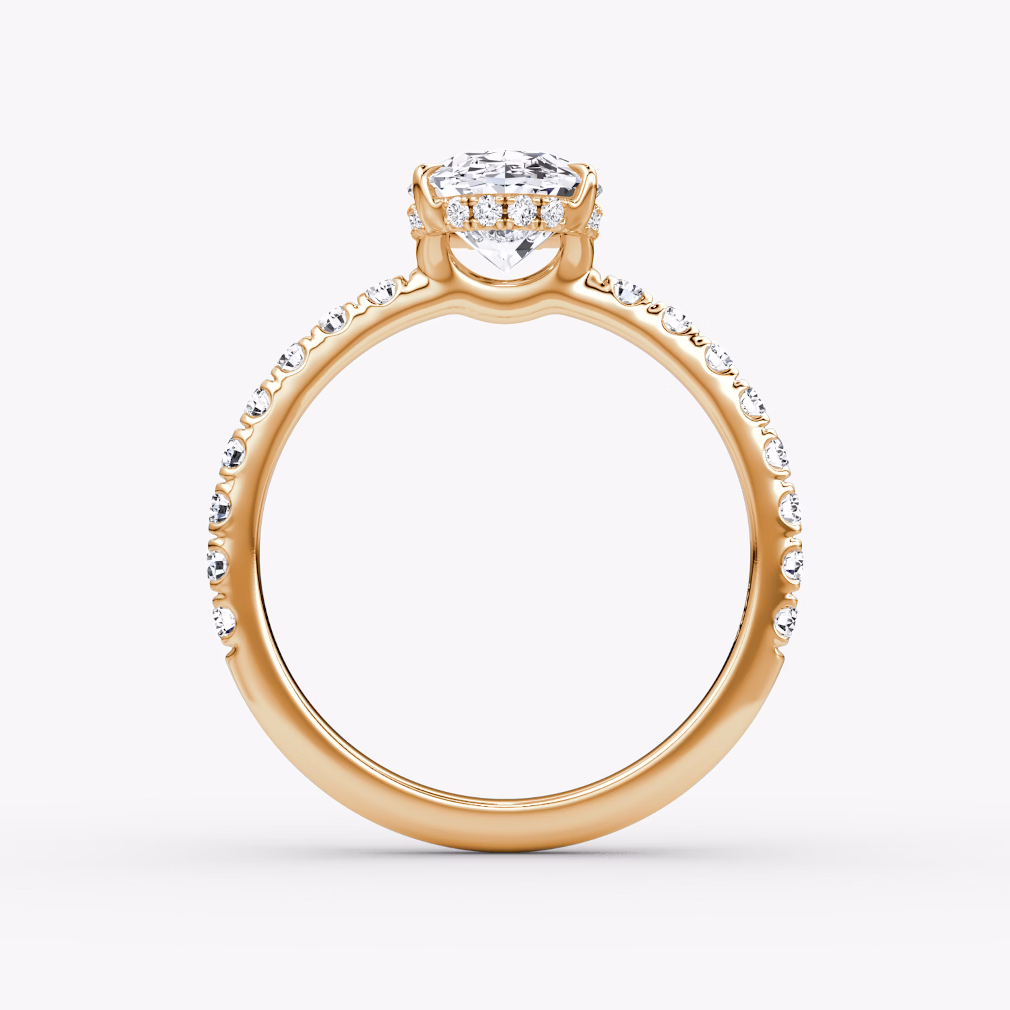 The Signature | Oval | 14k | Rose Gold | bandAccent: Pavé | bandWidth: large | hiddenHalo: yes | diamondOrientation: vertical | caratWeight: other