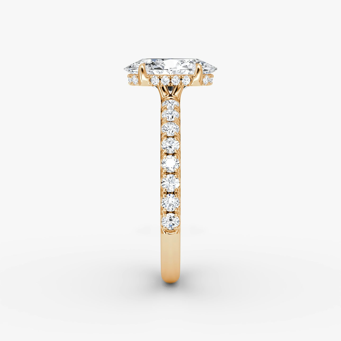 The Signature | Oval | 14k | Rose Gold | bandAccent: Pavé | bandWidth: large | hiddenHalo: yes | diamondOrientation: vertical | caratWeight: other