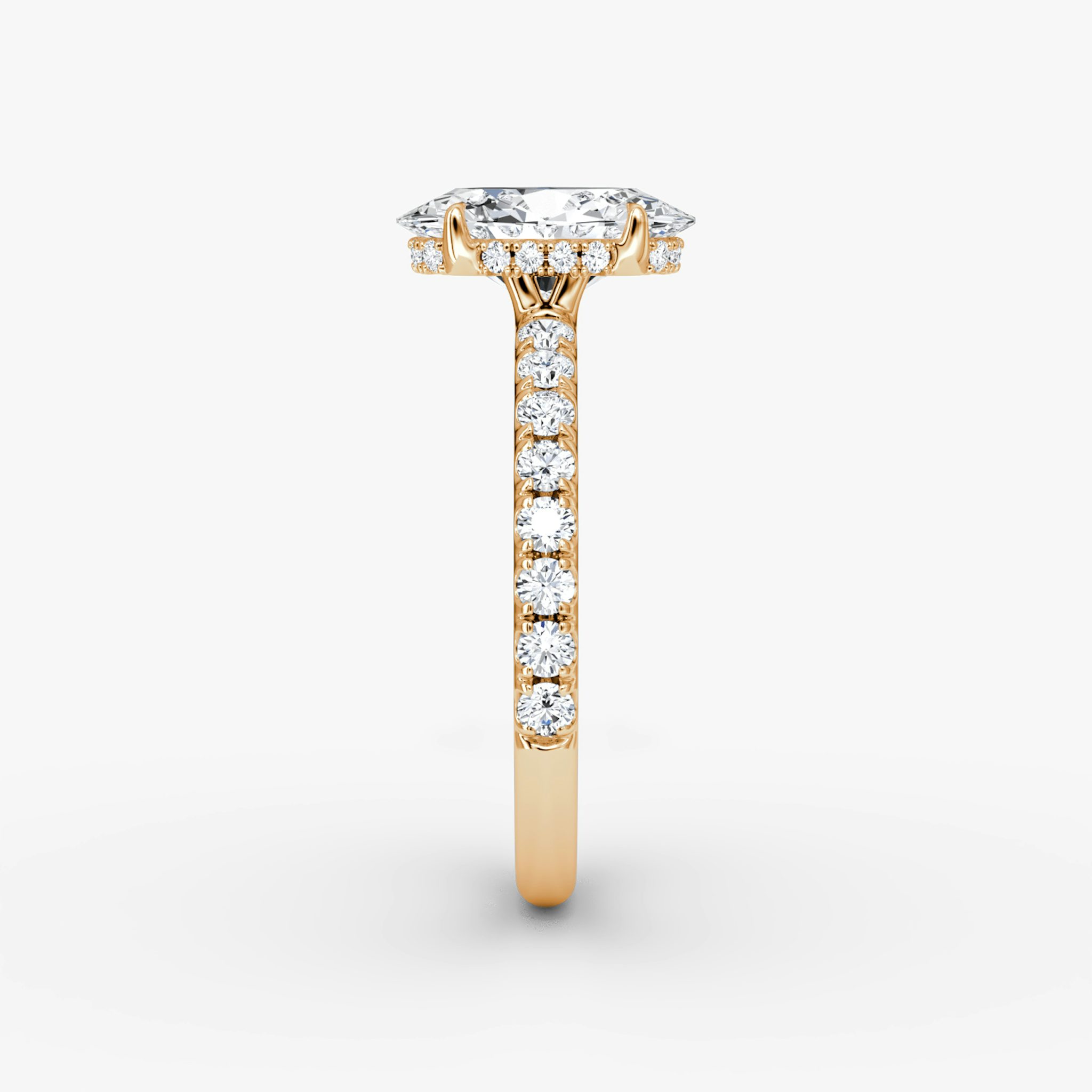The Signature | Oval | 14k | Rose Gold | bandAccent: Pavé | bandWidth: large | hiddenHalo: yes | diamondOrientation: vertical | caratWeight: other