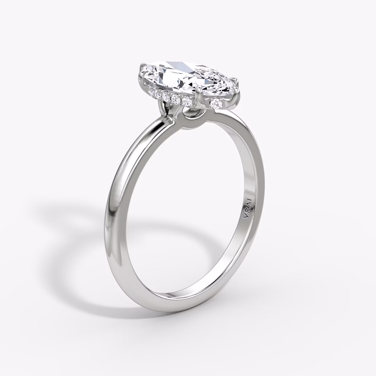 The Signature | Marquise | Platinum | bandAccent: Plain | bandWidth: large | hiddenHalo: yes | diamondOrientation: vertical | caratWeight: other