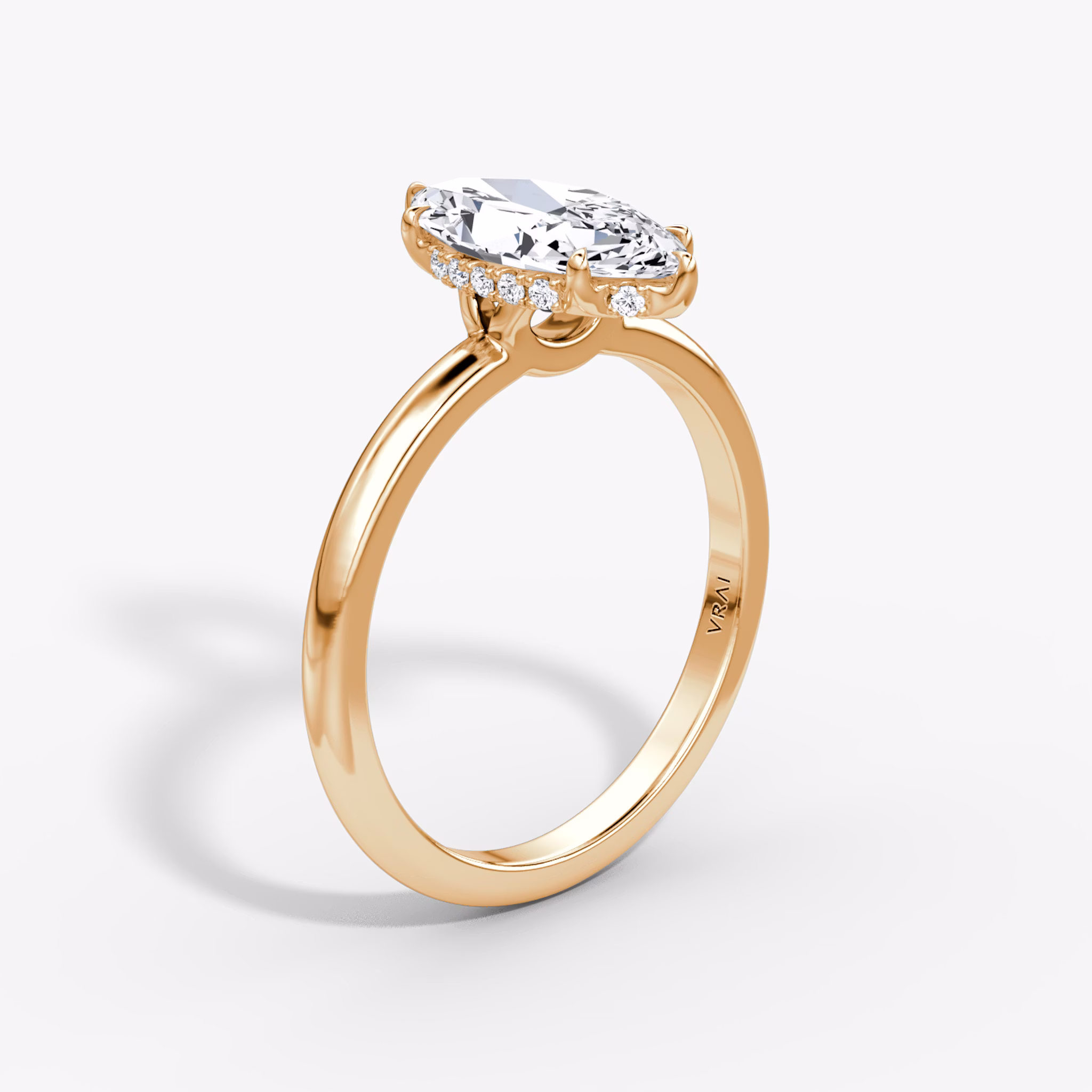 The Signature | Marquise | 14k | Rose Gold | bandAccent: Plain | bandWidth: large | hiddenHalo: yes | diamondOrientation: vertical | caratWeight: other