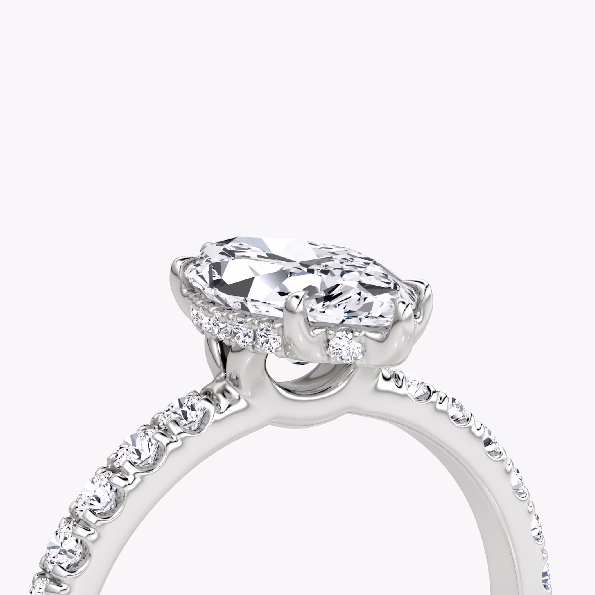 The Signature | Marquise | 18k | White Gold | bandAccent: Pavé | bandWidth: large | hiddenHalo: yes | diamondOrientation: vertical | caratWeight: other