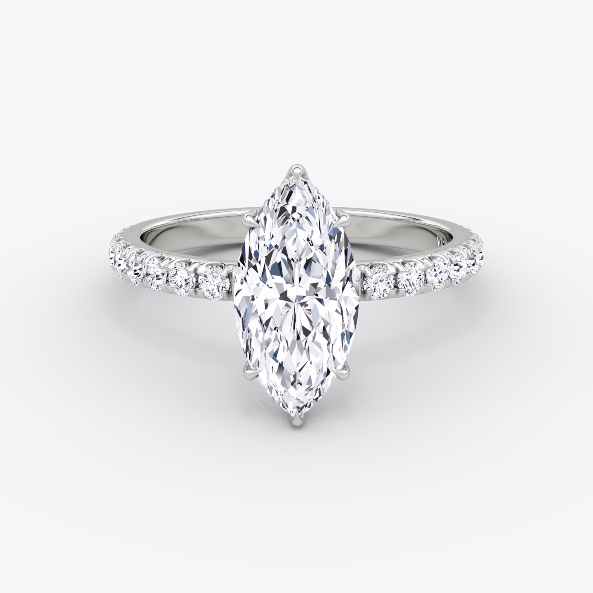 The Signature | Marquise | 18k | White Gold | bandAccent: Pavé | bandWidth: large | hiddenHalo: yes | diamondOrientation: vertical | caratWeight: other