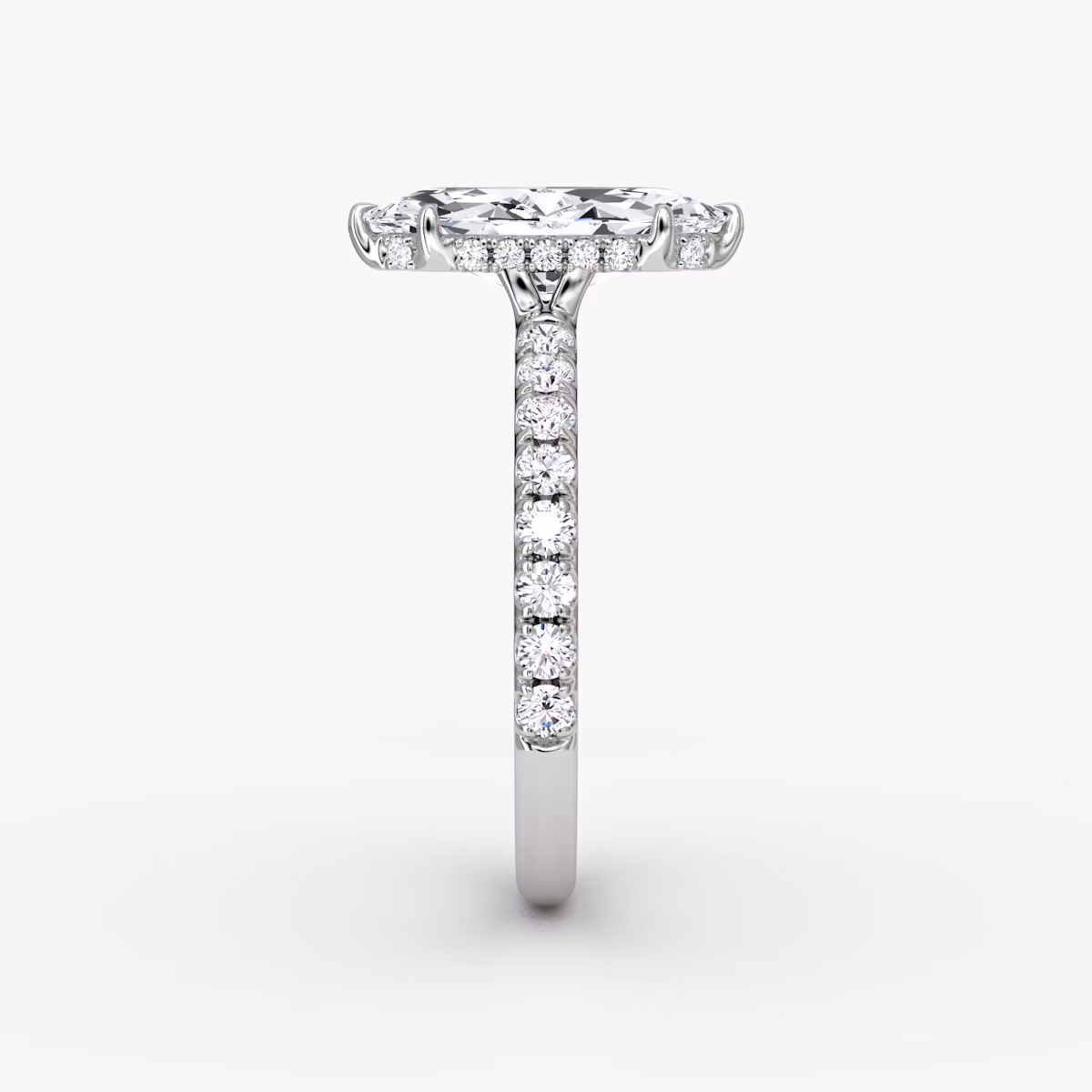 The Signature | Marquise | 18k | White Gold | bandAccent: Pavé | bandWidth: large | hiddenHalo: yes | diamondOrientation: vertical | caratWeight: other