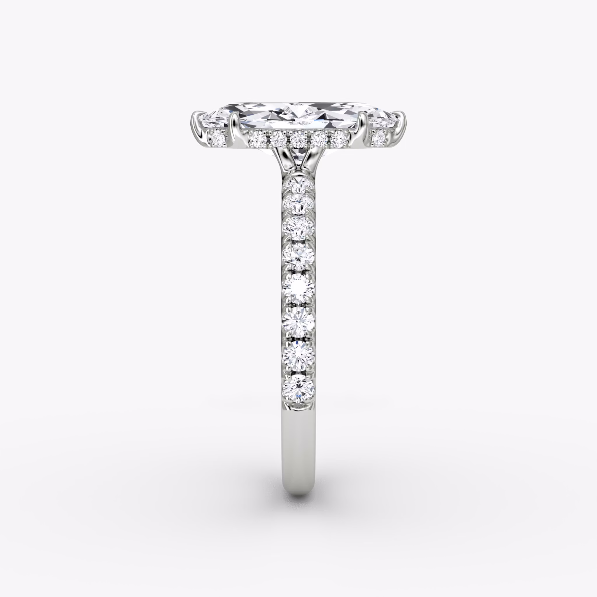 The Signature | Marquise | 18k | White Gold | bandAccent: Pavé | bandWidth: large | hiddenHalo: yes | diamondOrientation: vertical | caratWeight: other