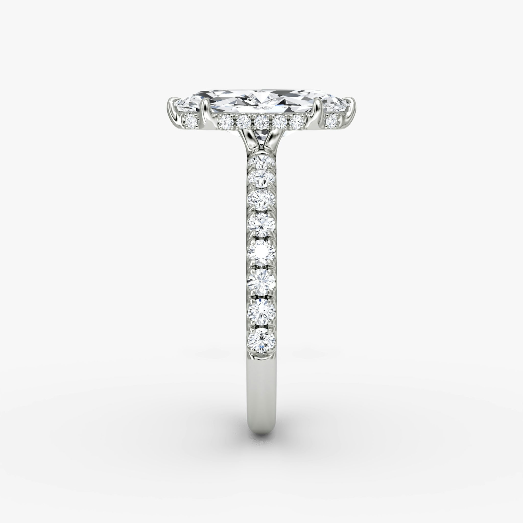 The Signature | Marquise | 18k | White Gold | bandAccent: Pavé | bandWidth: large | hiddenHalo: yes | diamondOrientation: vertical | caratWeight: other