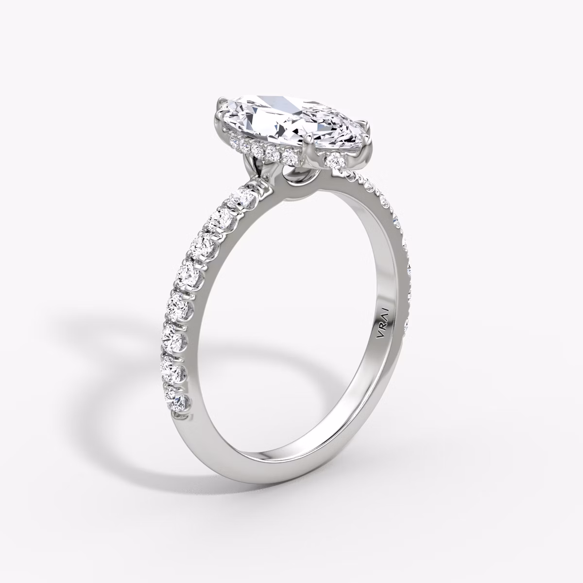 The Signature | Marquise | 18k | White Gold | bandAccent: Pavé | bandWidth: large | hiddenHalo: yes | diamondOrientation: vertical | caratWeight: other