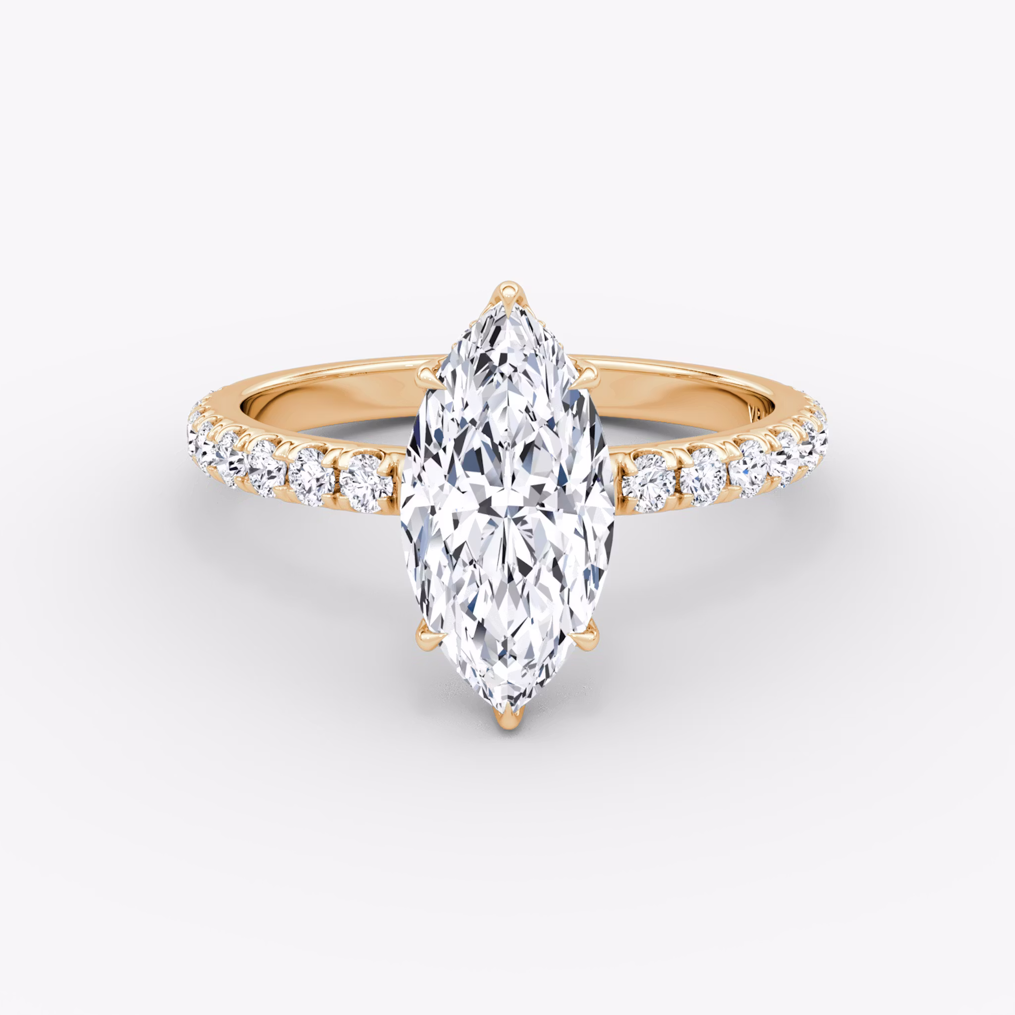 The Signature | Marquise | 14k | Rose Gold | bandAccent: Pavé | bandWidth: large | hiddenHalo: yes | diamondOrientation: vertical | caratWeight: other