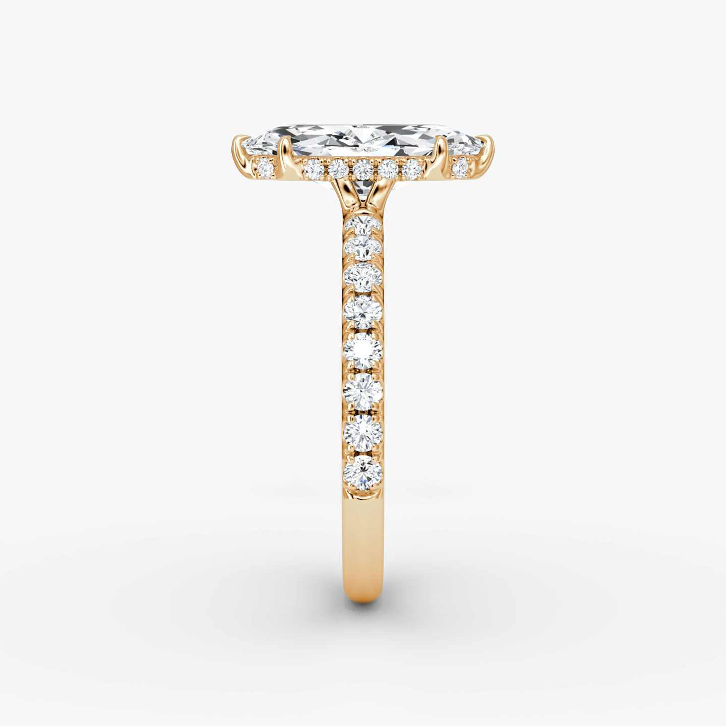 The Signature | Marquise | 14k | Rose Gold | bandAccent: Pavé | bandWidth: large | hiddenHalo: yes | diamondOrientation: vertical | caratWeight: other