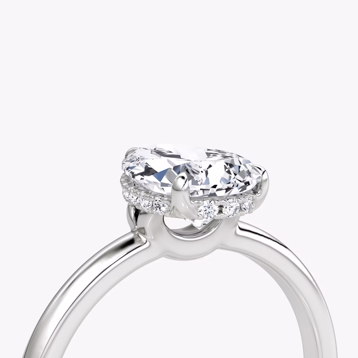 The Signature | Pear | 18k | White Gold | bandAccent: Plain | bandWidth: large | hiddenHalo: yes | diamondOrientation: vertical | caratWeight: other