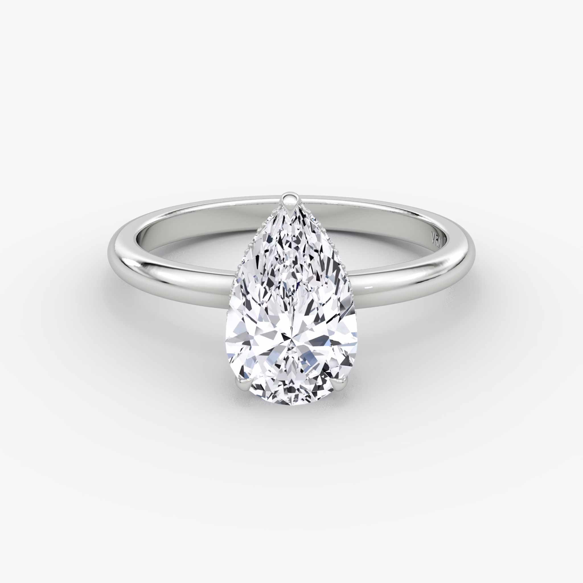 The Signature | Pear | 18k | White Gold | bandAccent: Plain | bandWidth: large | hiddenHalo: yes | diamondOrientation: vertical | caratWeight: other