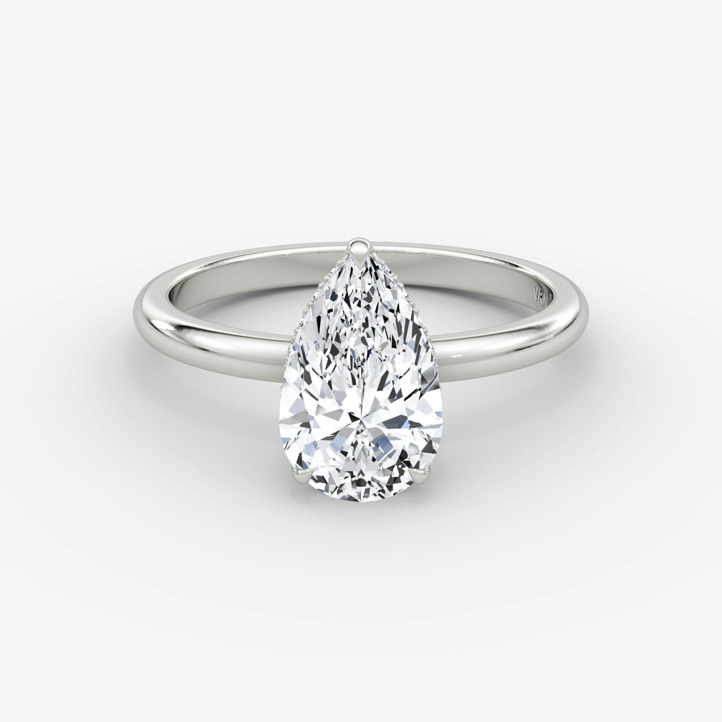 The Signature | Pear | Platinum | bandAccent: Plain | bandWidth: large | hiddenHalo: yes | diamondOrientation: vertical | caratWeight: other