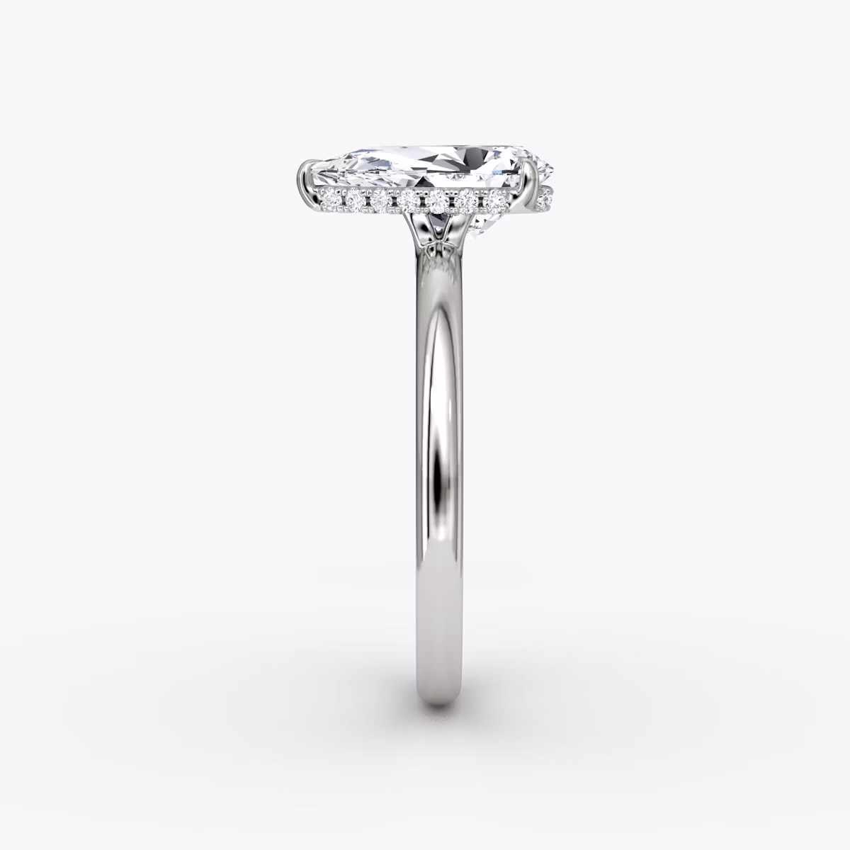 The Signature | Pear | 18k | White Gold | bandAccent: Plain | bandWidth: large | hiddenHalo: yes | diamondOrientation: vertical | caratWeight: other