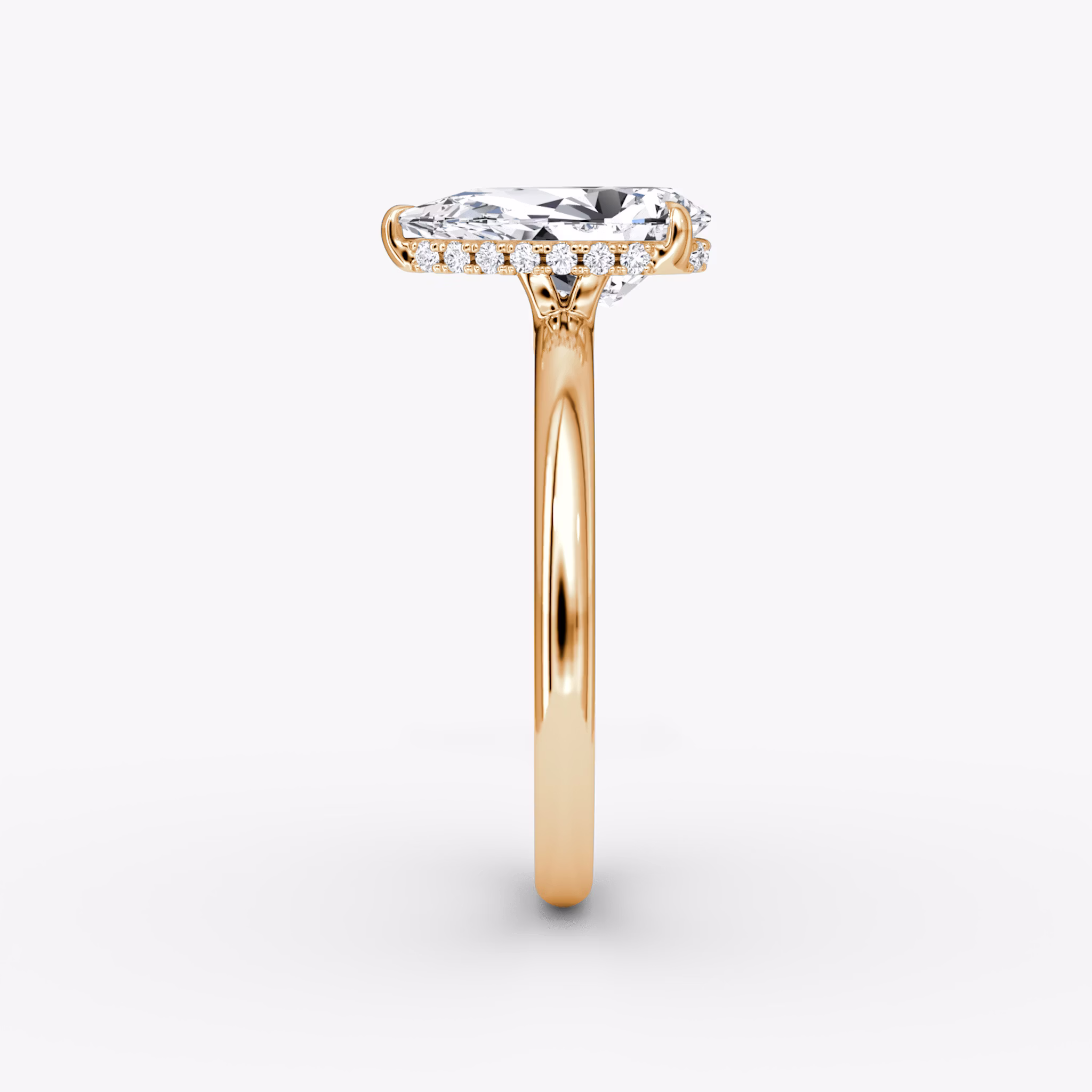 The Signature | Pear | 14k | Rose Gold | bandAccent: Plain | bandWidth: large | hiddenHalo: yes | diamondOrientation: vertical | caratWeight: other