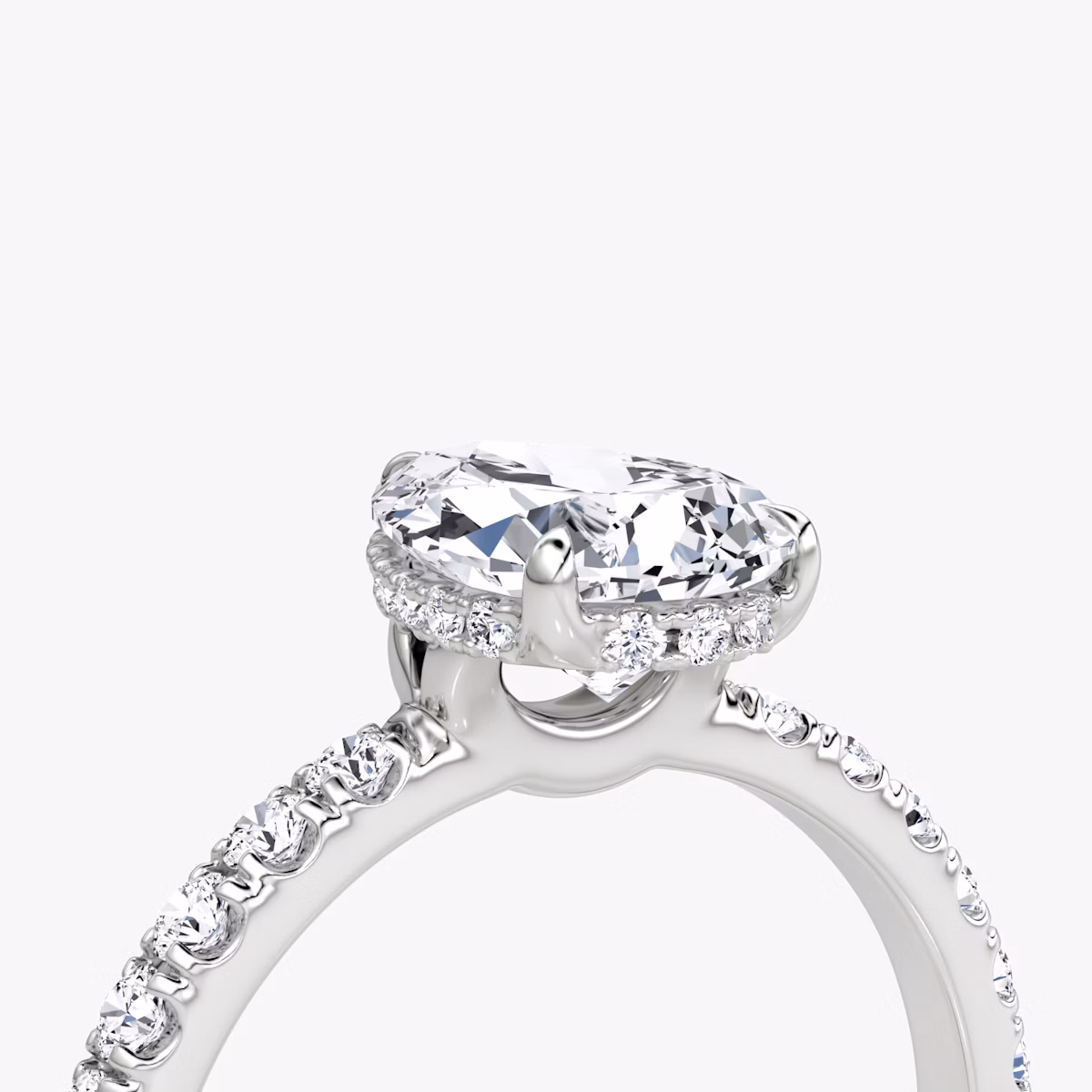 The Signature | Pear | 18k | White Gold | bandAccent: Pavé | bandWidth: large | hiddenHalo: yes | diamondOrientation: vertical | caratWeight: other