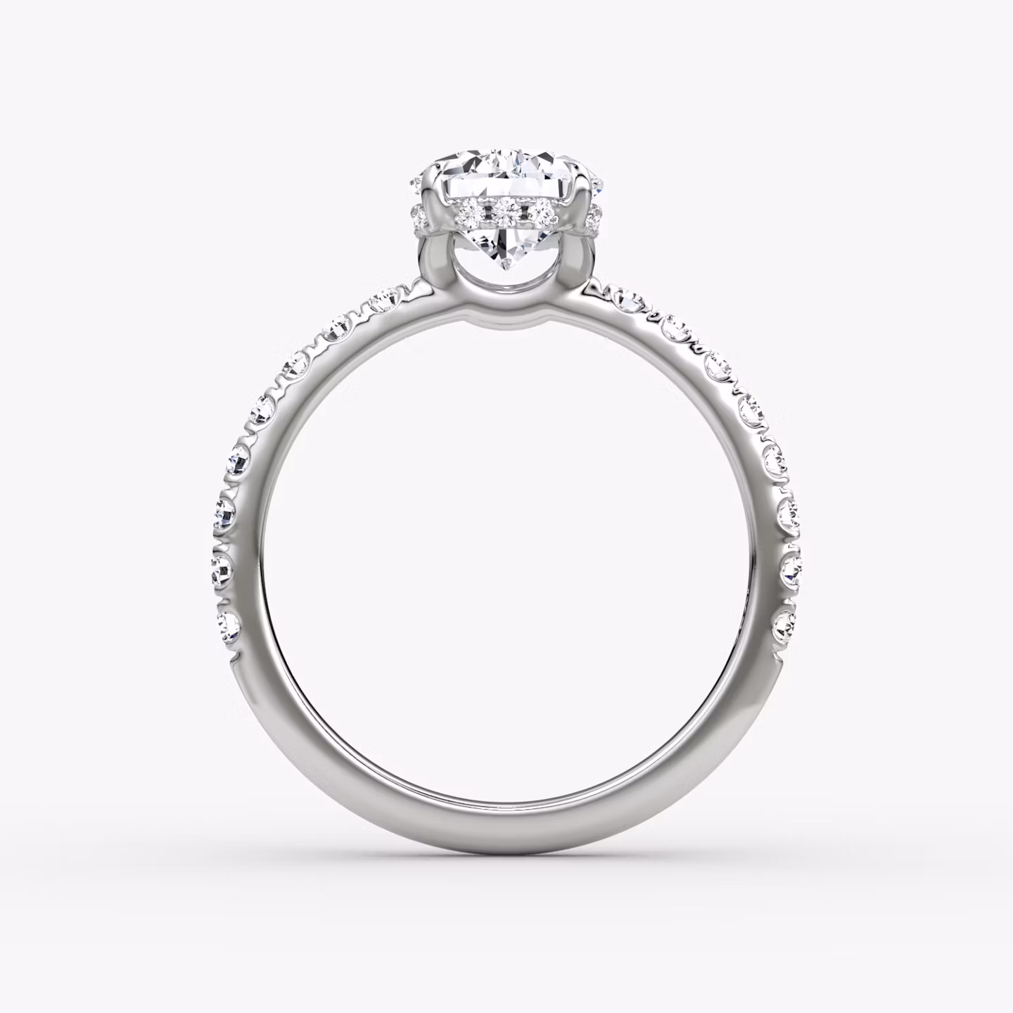 The Signature | Pear | 18k | White Gold | bandAccent: Pavé | bandWidth: large | hiddenHalo: yes | diamondOrientation: vertical | caratWeight: other