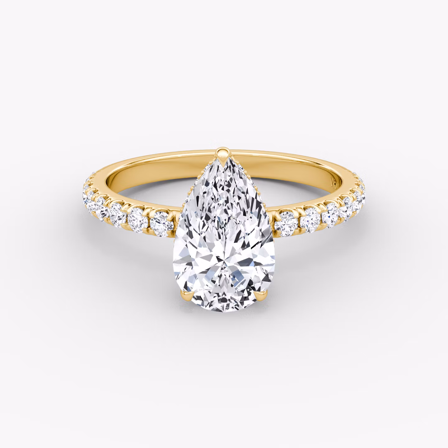 The Signature | Pear | 18k | Yellow Gold | bandAccent: Pavé | bandWidth: large | hiddenHalo: yes | diamondOrientation: vertical | caratWeight: other