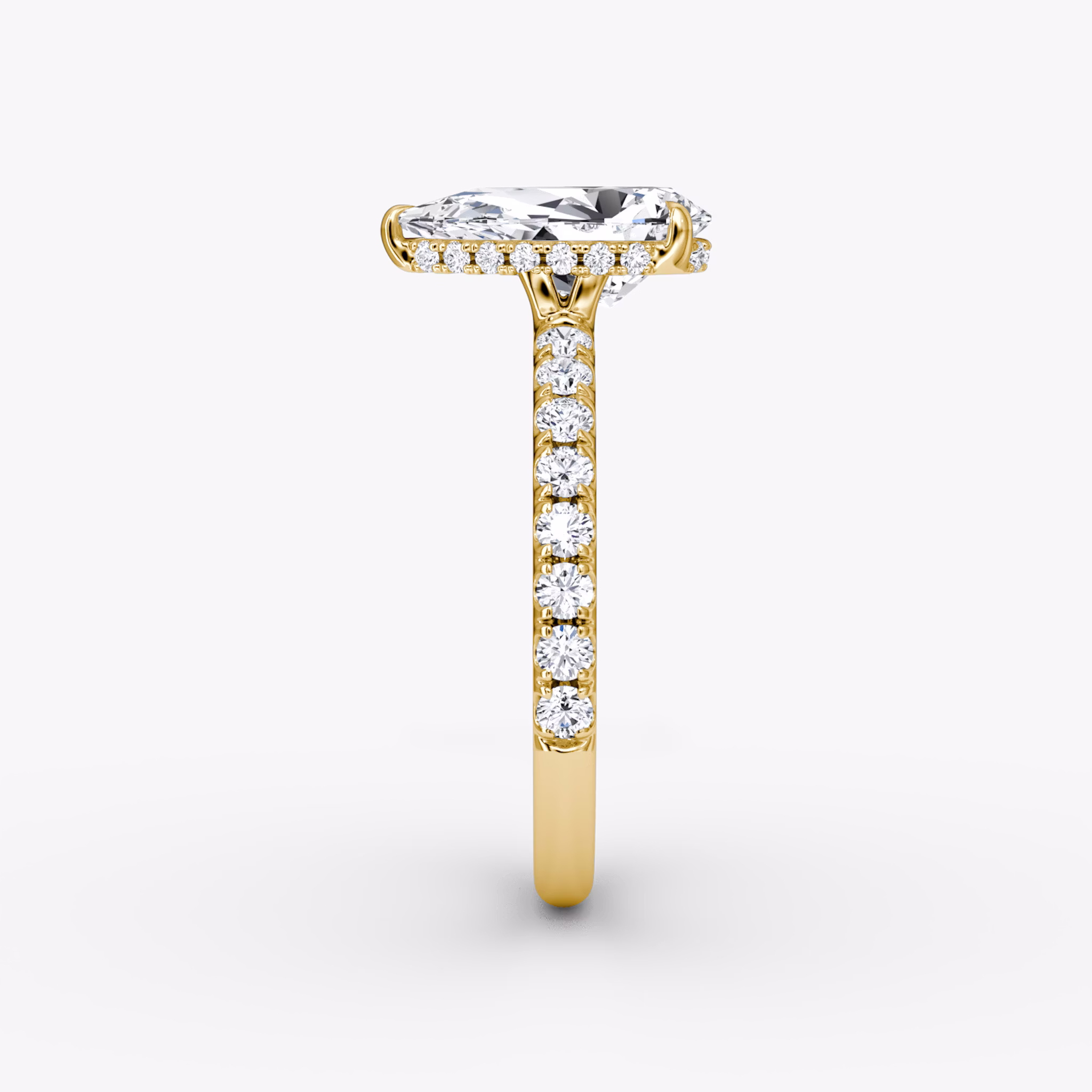 The Signature | Pear | 18k | Yellow Gold | bandAccent: Pavé | bandWidth: large | hiddenHalo: yes | diamondOrientation: vertical | caratWeight: other
