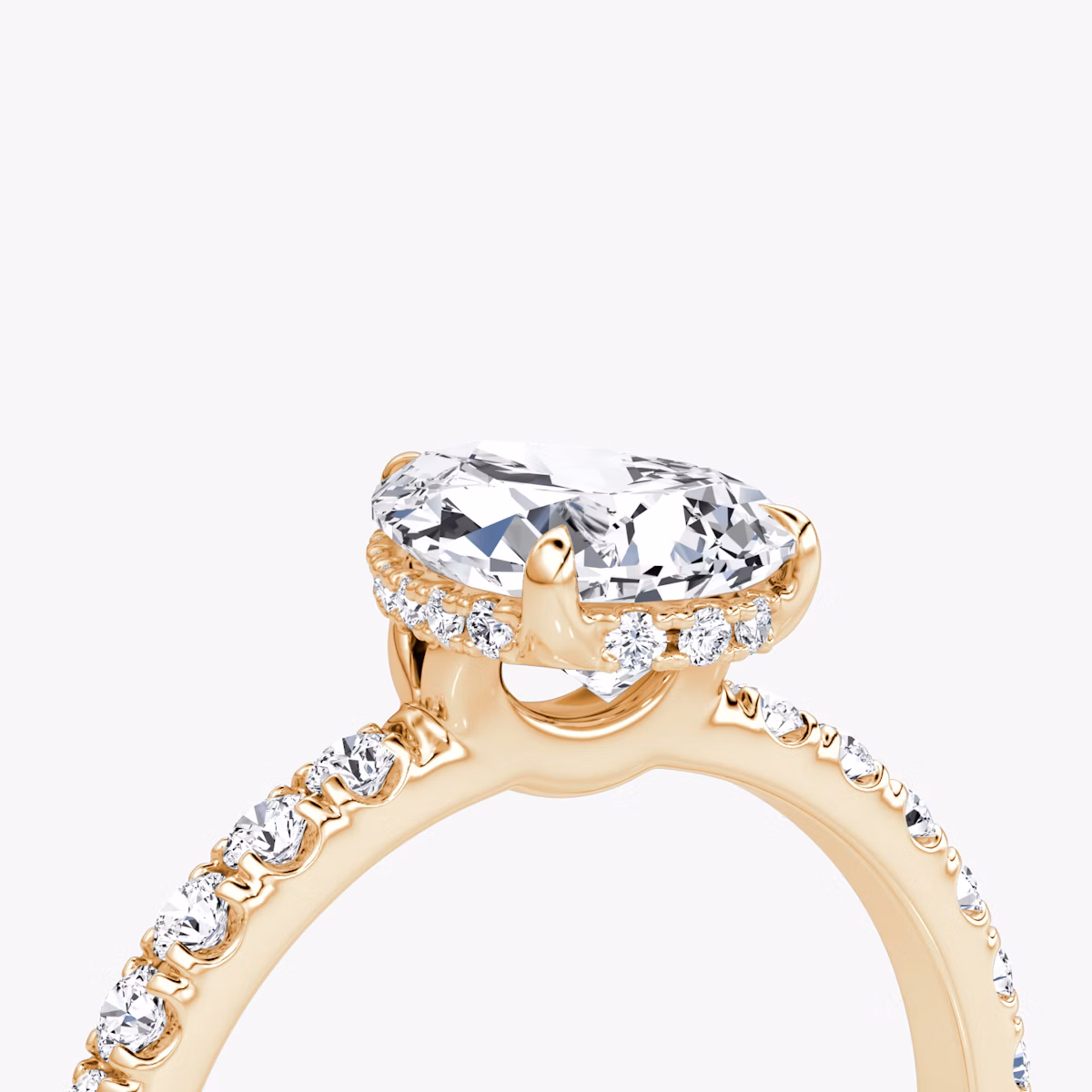 The Signature | Pear | 14k | Rose Gold | bandAccent: Pavé | bandWidth: large | hiddenHalo: yes | diamondOrientation: vertical | caratWeight: other