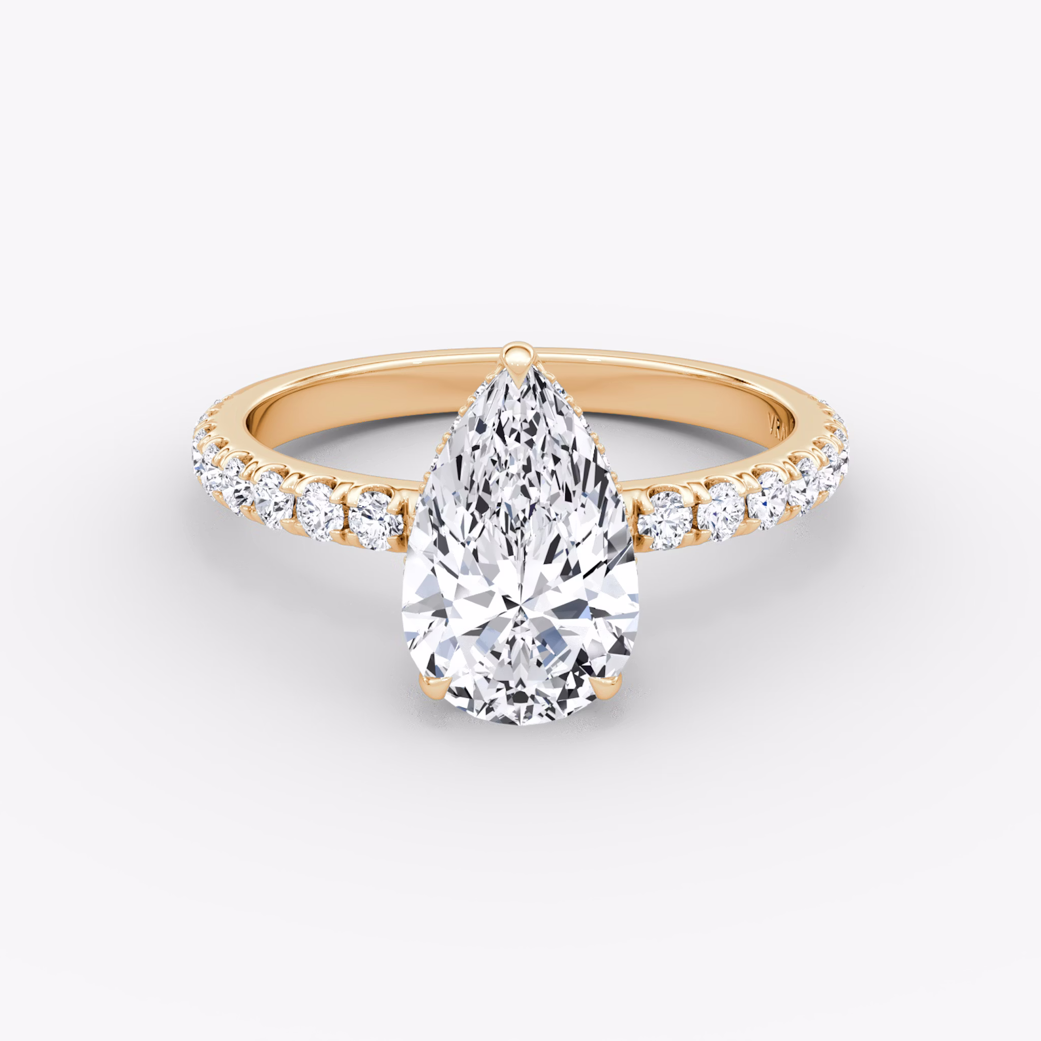 The Signature | Pear | 14k | Rose Gold | bandAccent: Pavé | bandWidth: large | hiddenHalo: yes | diamondOrientation: vertical | caratWeight: other