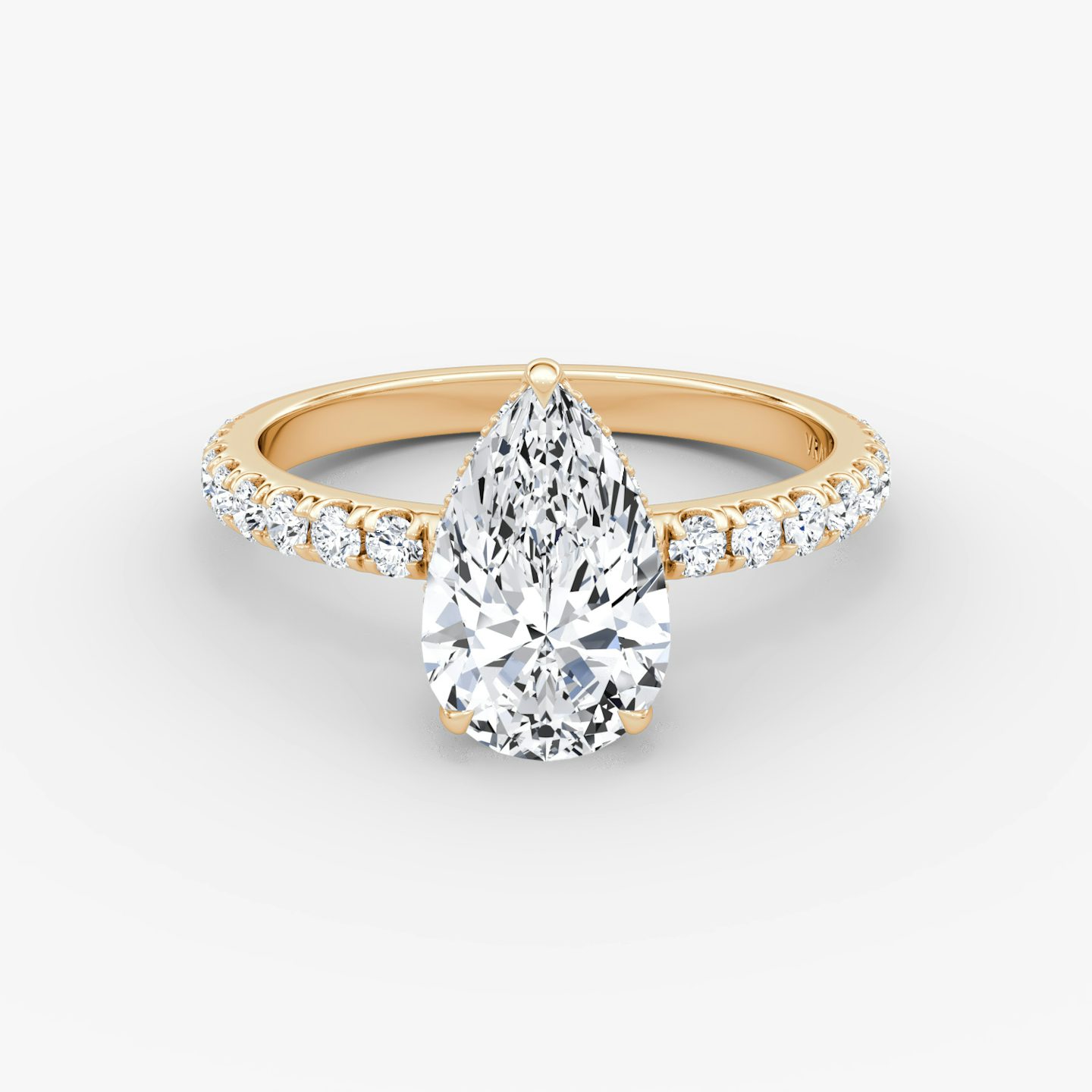 The Signature | Pear | 14k | Rose Gold | bandAccent: Pavé | bandWidth: large | hiddenHalo: yes | diamondOrientation: vertical | caratWeight: other