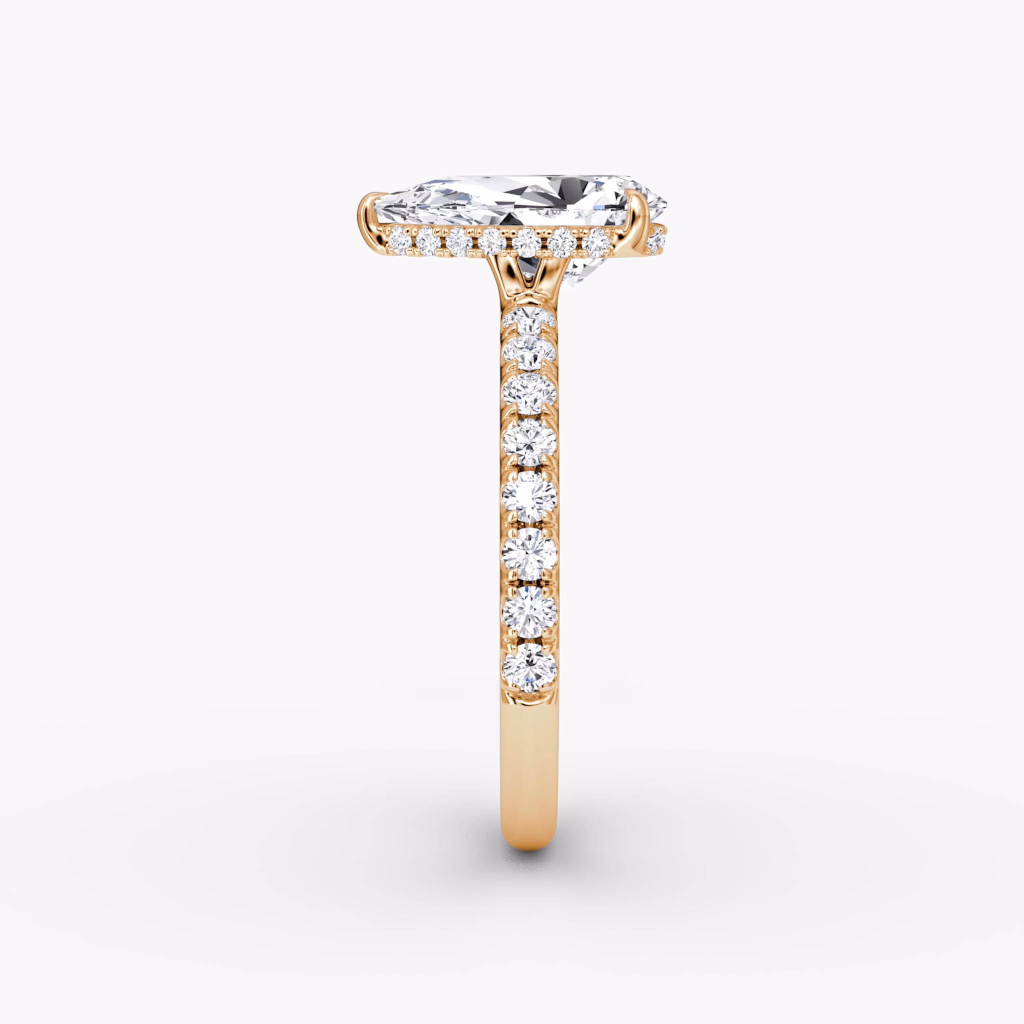 The Signature | Pear | 14k | Rose Gold | bandAccent: Pavé | bandWidth: large | hiddenHalo: yes | diamondOrientation: vertical | caratWeight: other