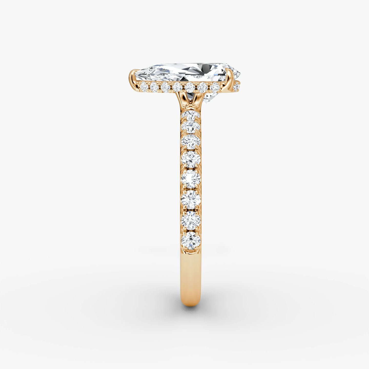 The Signature | Pear | 14k | Rose Gold | bandAccent: Pavé | bandWidth: large | hiddenHalo: yes | diamondOrientation: vertical | caratWeight: other