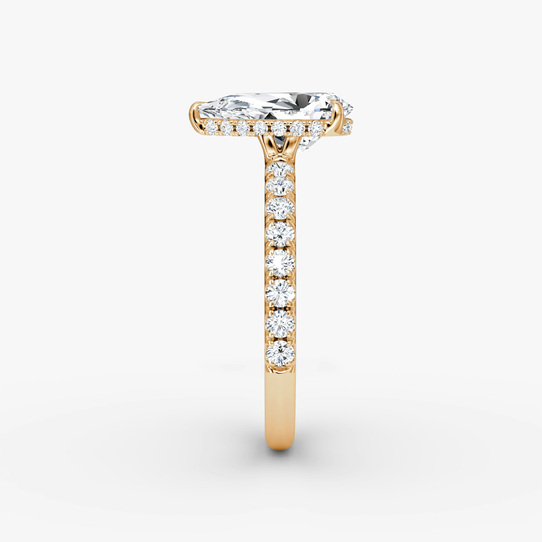 The Signature | Pear | 14k | Rose Gold | bandAccent: Pavé | bandWidth: large | hiddenHalo: yes | diamondOrientation: vertical | caratWeight: other