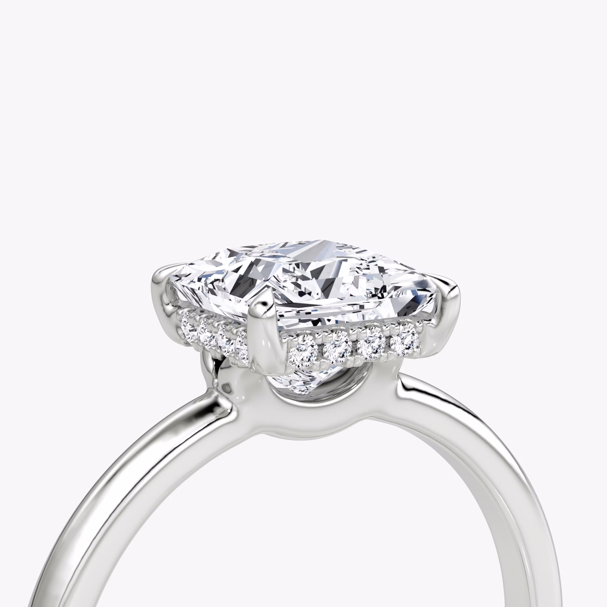 The Signature | Princess | 18k | White Gold | bandAccent: Plain | bandWidth: large | hiddenHalo: yes | diamondOrientation: vertical | caratWeight: other
