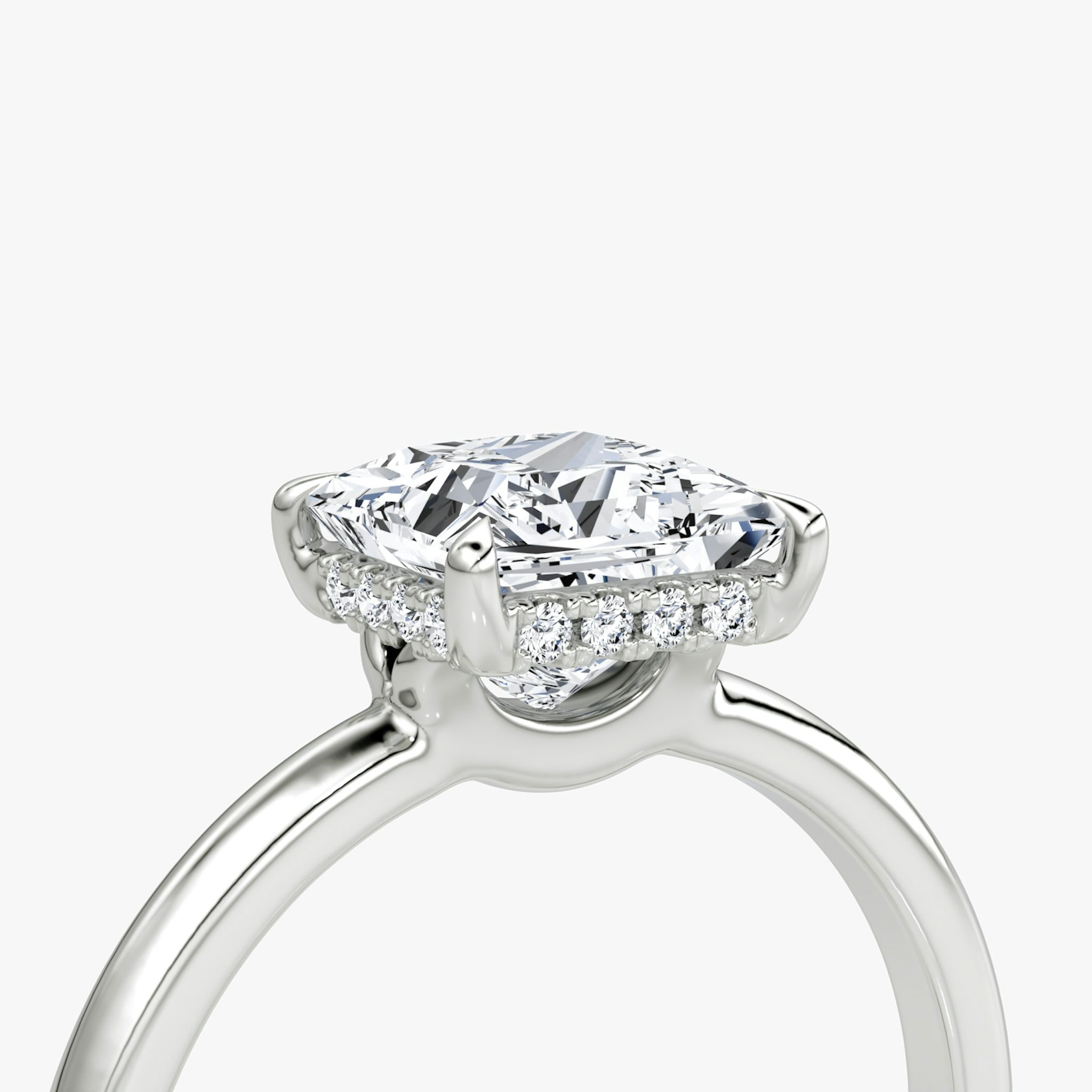 The Signature | Princess | 18k | White Gold | bandAccent: Plain | bandWidth: large | hiddenHalo: yes | diamondOrientation: vertical | caratWeight: other