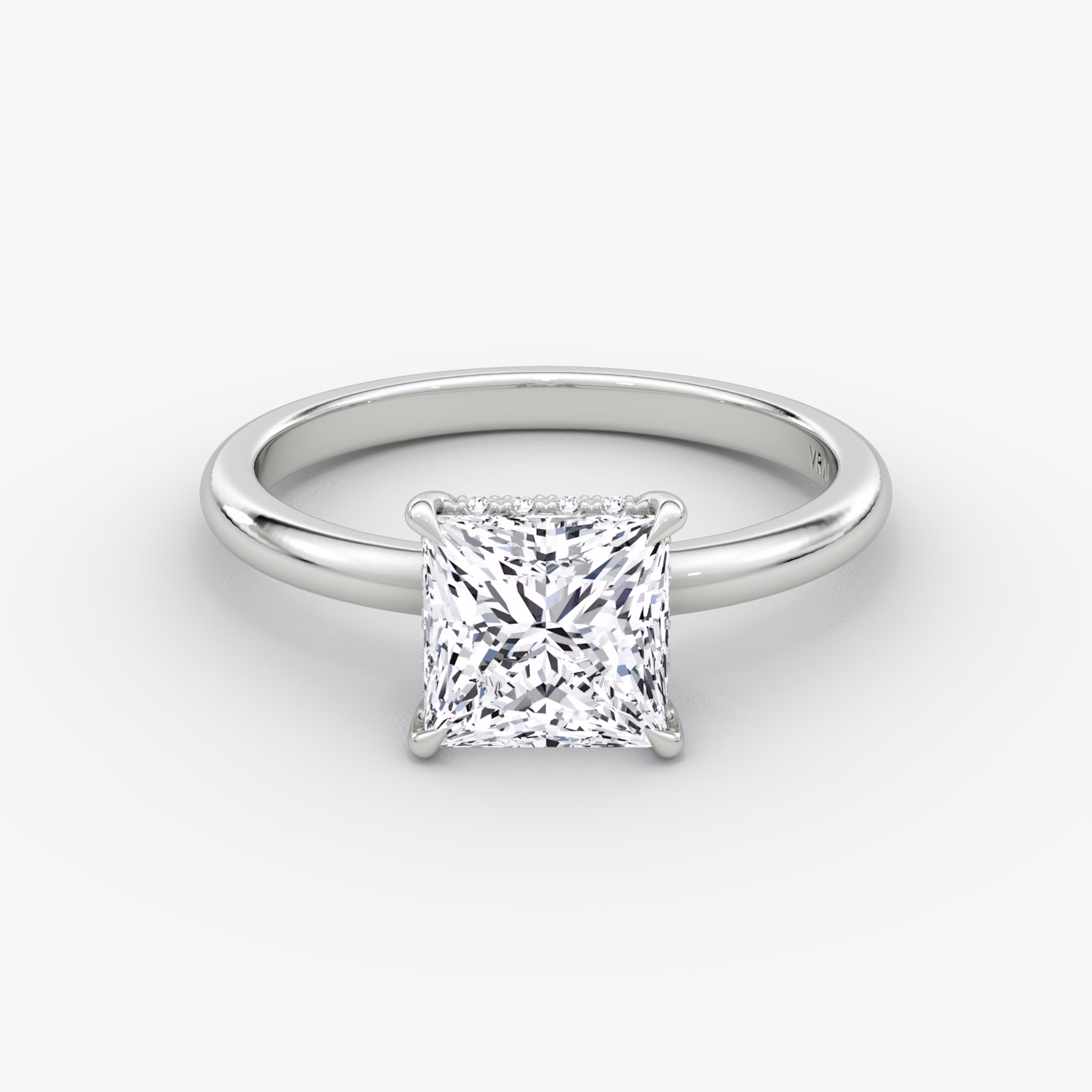 The Signature | Princess | 18k | White Gold | bandAccent: Plain | bandWidth: large | hiddenHalo: yes | diamondOrientation: vertical | caratWeight: other