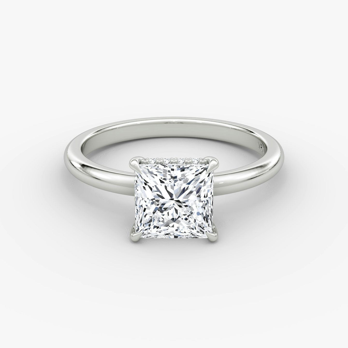 The Signature | Princess | 18k | White Gold | bandAccent: Plain | bandWidth: large | hiddenHalo: yes | diamondOrientation: vertical | caratWeight: other