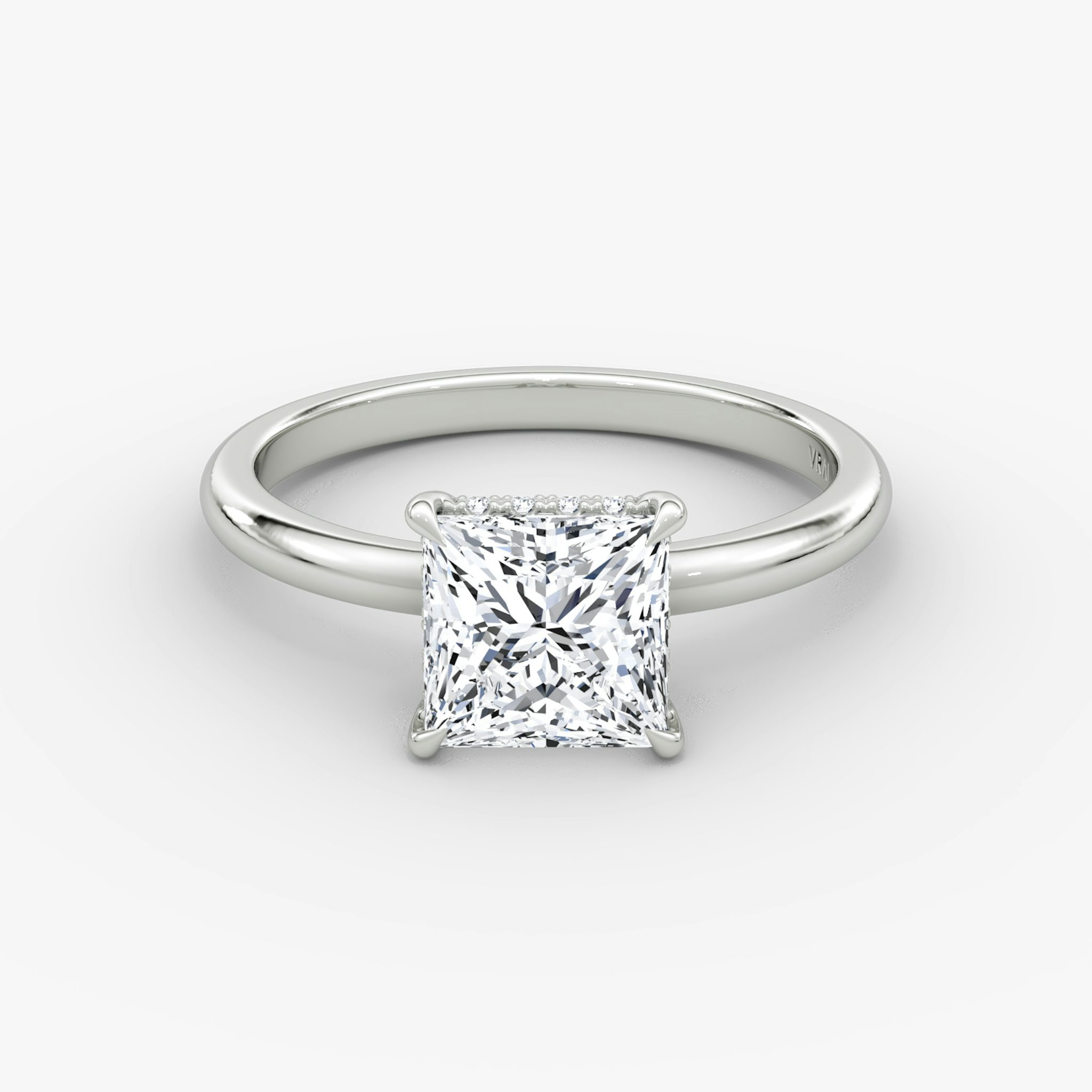 The Signature | Princess | 18k | White Gold | bandAccent: Plain | bandWidth: large | hiddenHalo: yes | diamondOrientation: vertical | caratWeight: other