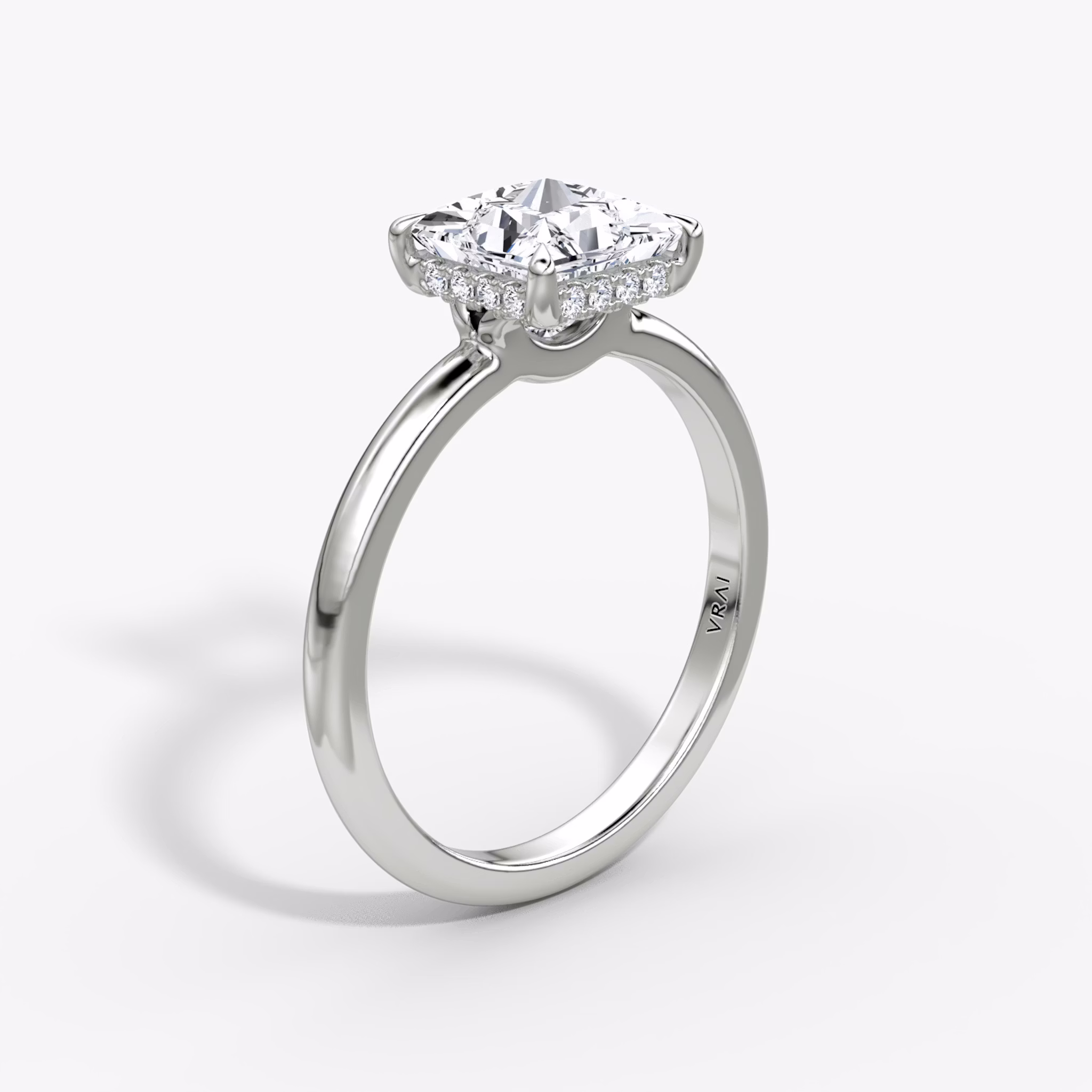 The Signature | Princess | 18k | White Gold | bandAccent: Plain | bandWidth: large | hiddenHalo: yes | diamondOrientation: vertical | caratWeight: other