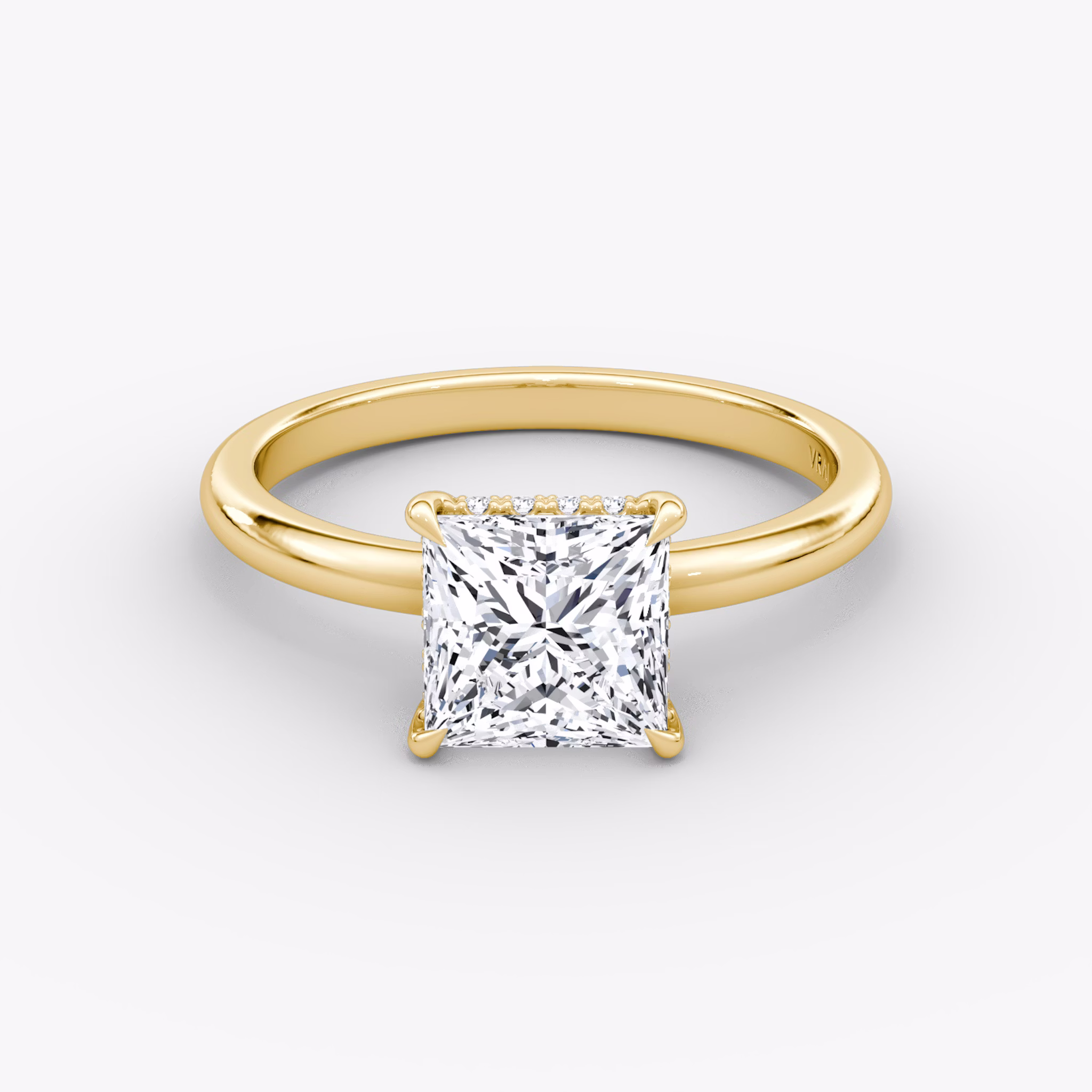 The Signature | Princess | 18k | Yellow Gold | bandAccent: Plain | bandWidth: large | hiddenHalo: yes | diamondOrientation: vertical | caratWeight: other