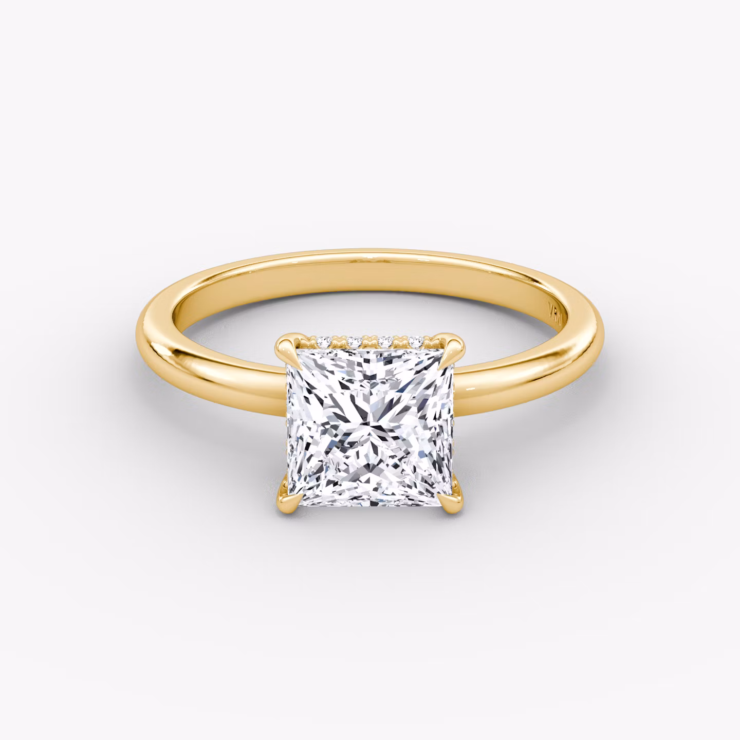 The Signature | Princess | 18k | Yellow Gold | bandAccent: Plain | bandWidth: large | hiddenHalo: yes | diamondOrientation: vertical | caratWeight: other