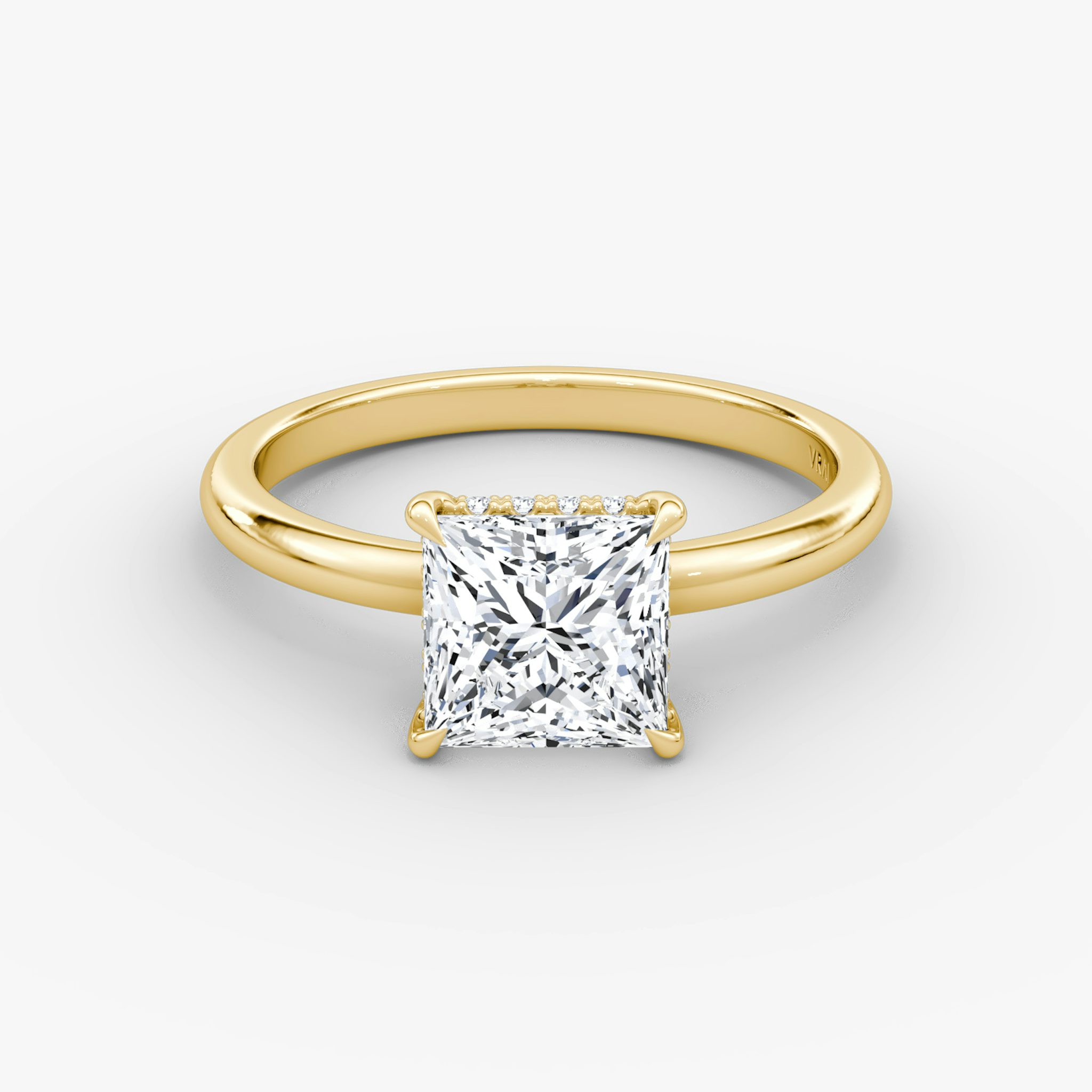 The Signature | Princess | 18k | Yellow Gold | bandAccent: Plain | bandWidth: large | hiddenHalo: yes | diamondOrientation: vertical | caratWeight: other