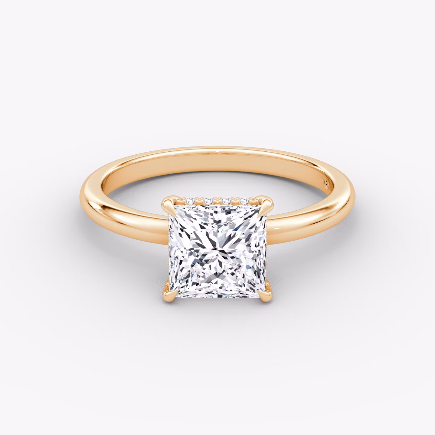 The Signature | Princess | 14k | Rose Gold | bandAccent: Plain | bandWidth: large | hiddenHalo: yes | diamondOrientation: vertical | caratWeight: other