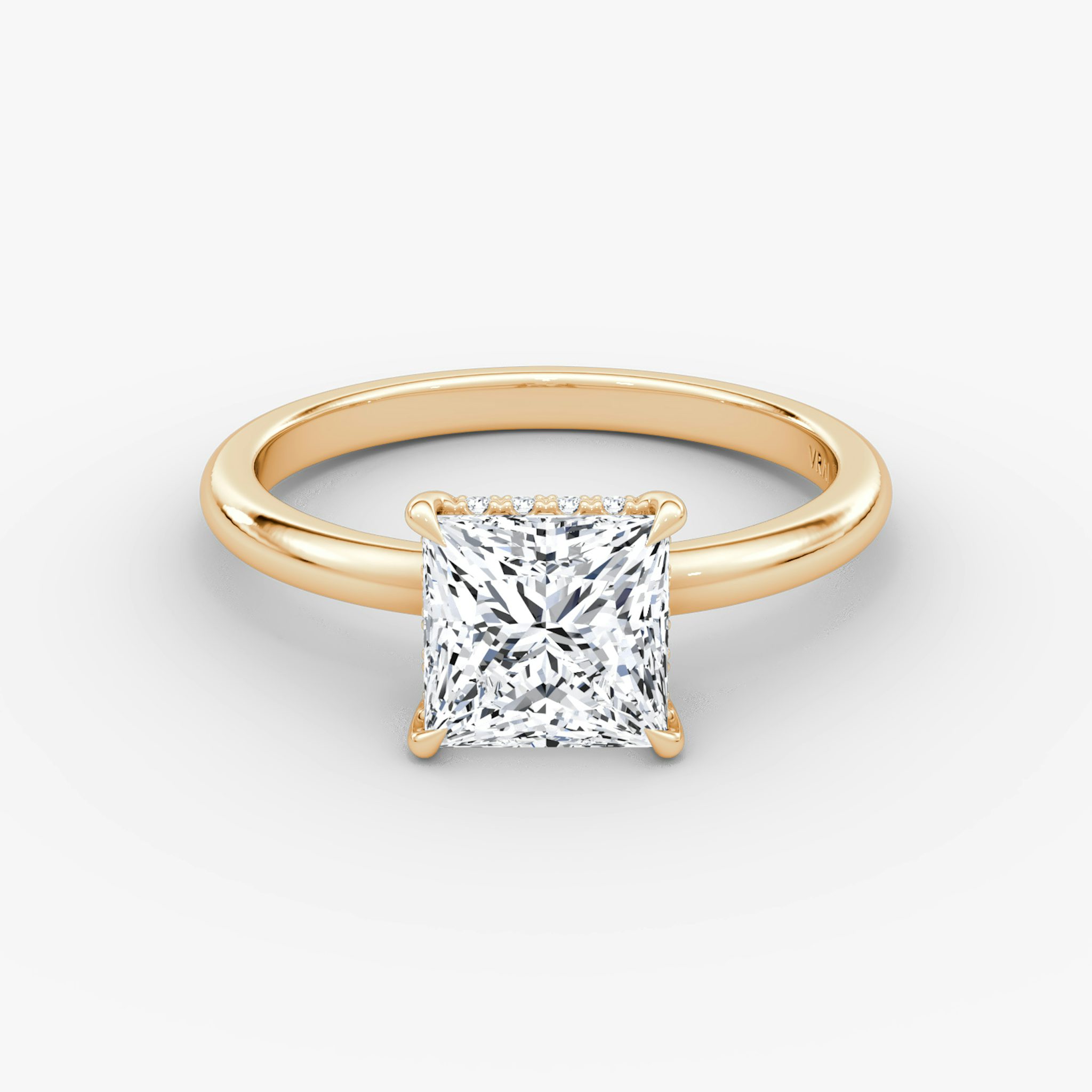 The Signature | Princess | 14k | Rose Gold | bandAccent: Plain | bandWidth: large | hiddenHalo: yes | diamondOrientation: vertical | caratWeight: other