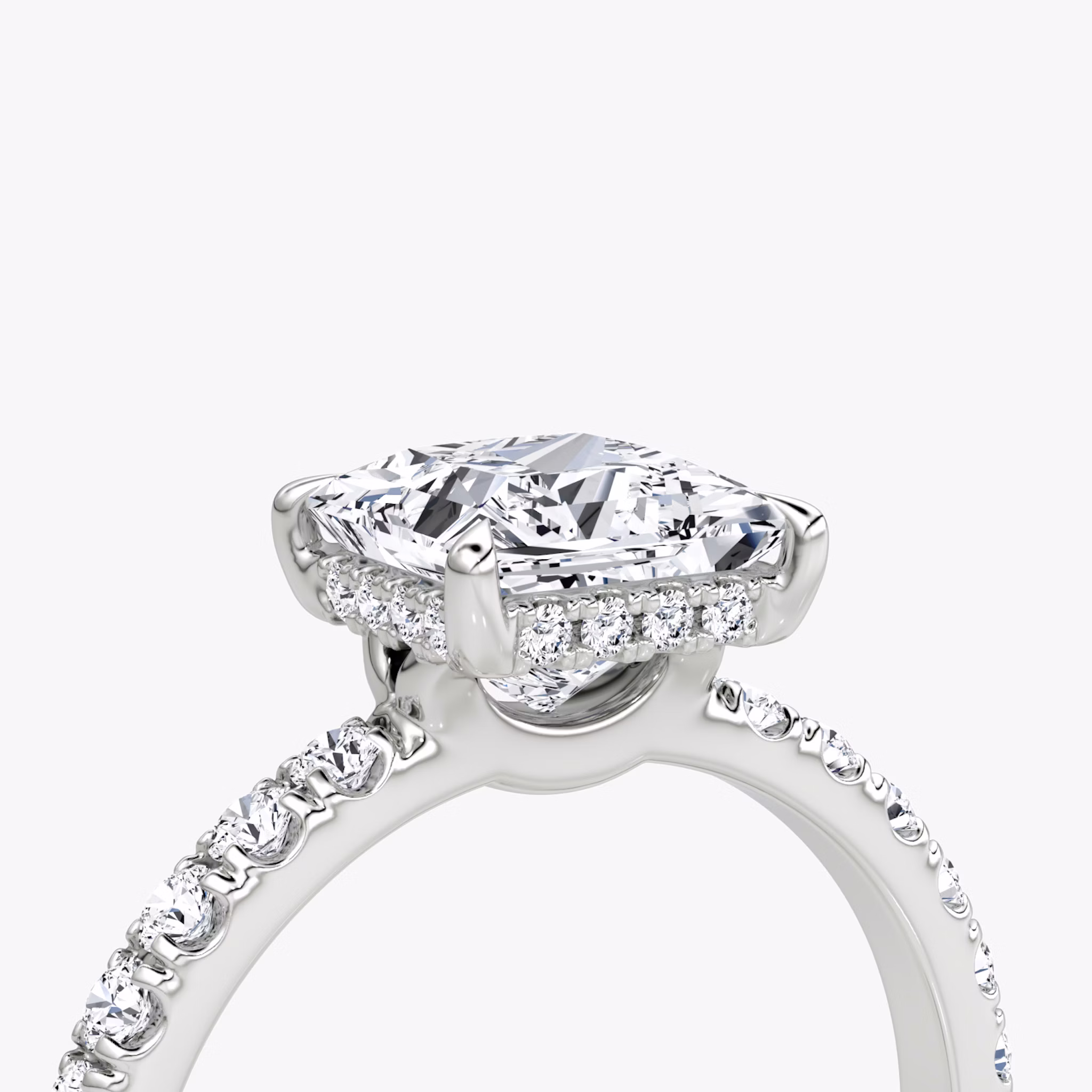 The Signature | Princess | 18k | White Gold | bandAccent: Pavé | bandWidth: large | hiddenHalo: yes | diamondOrientation: vertical | caratWeight: other