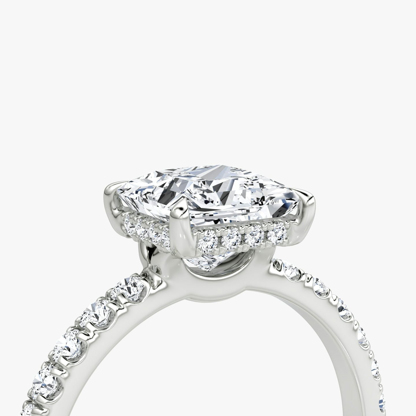 The Signature | Princess | Platinum | bandAccent: Pavé | bandWidth: large | hiddenHalo: yes | diamondOrientation: vertical | caratWeight: other